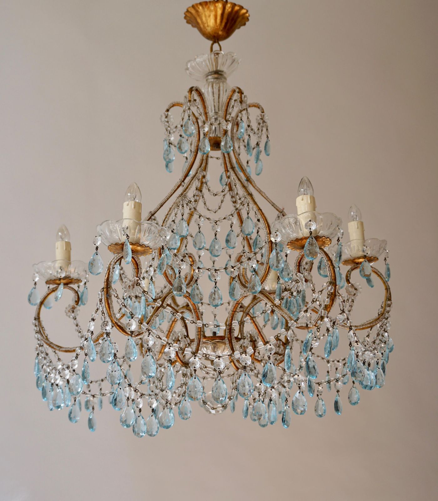 Elegant French Brass And Glass Chandelier photo Lighting