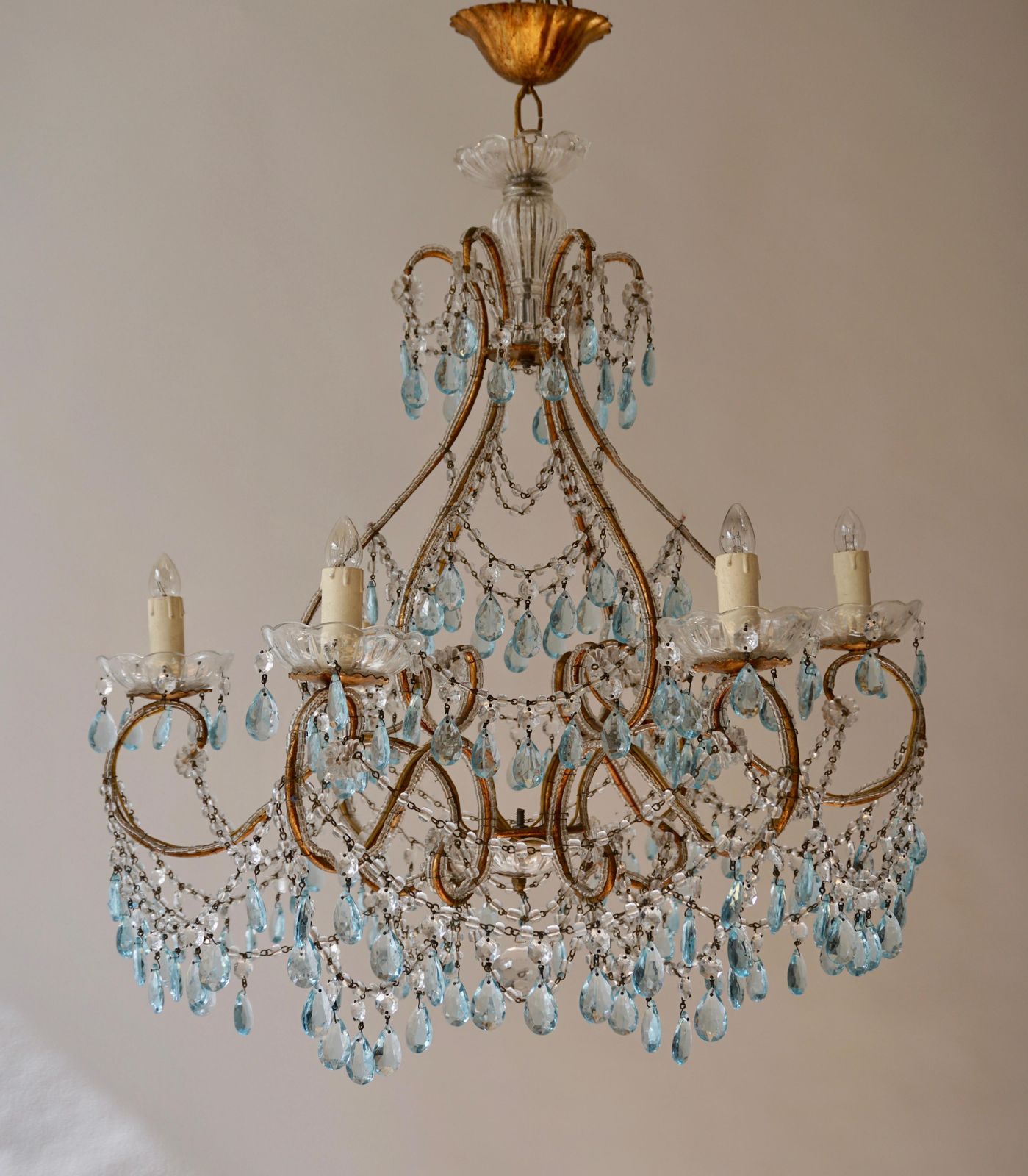 photo for sale Elegant French Brass And Glass Chandelier