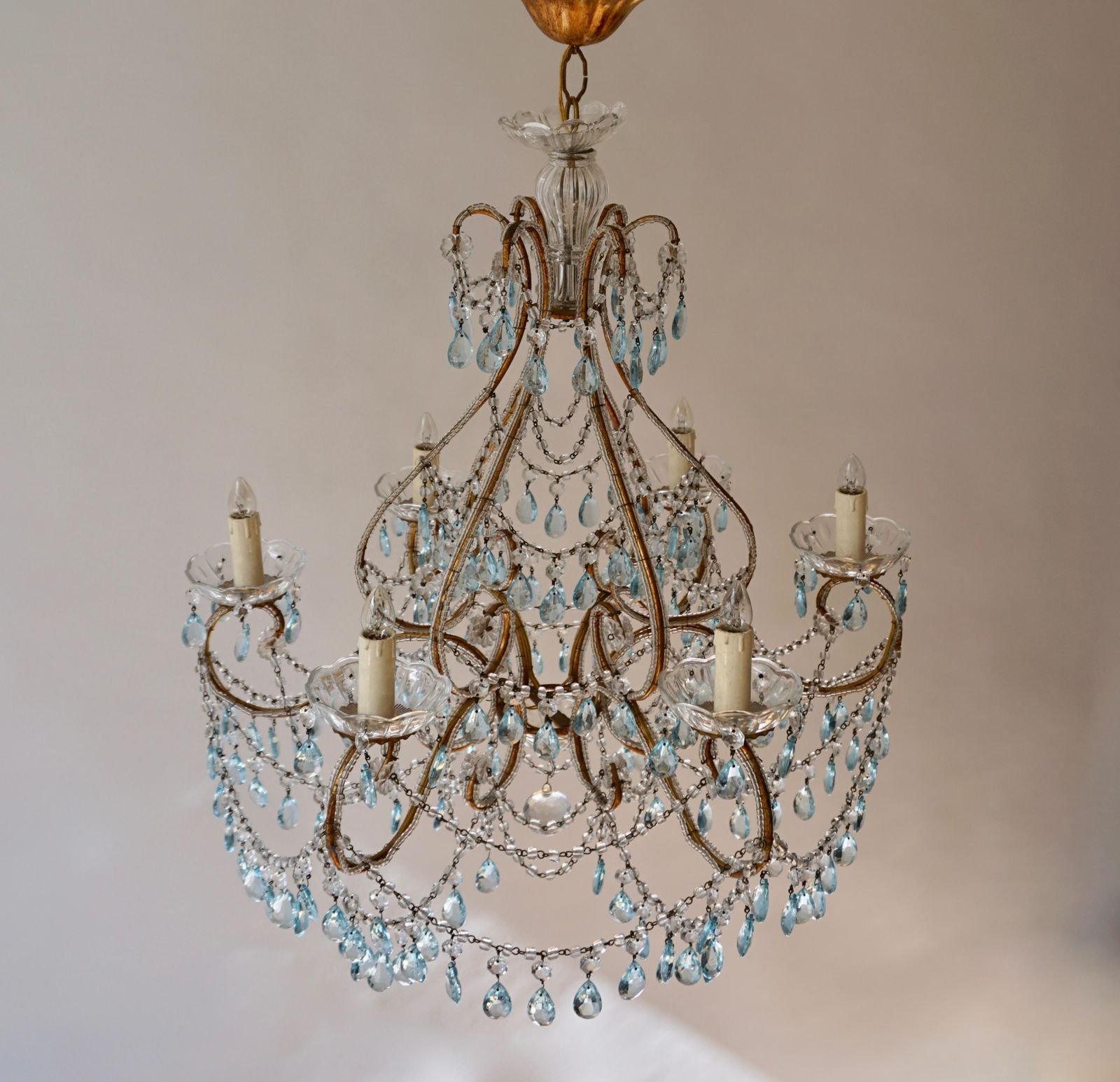4041.0 Elegant French Brass And Glass Chandelier photo