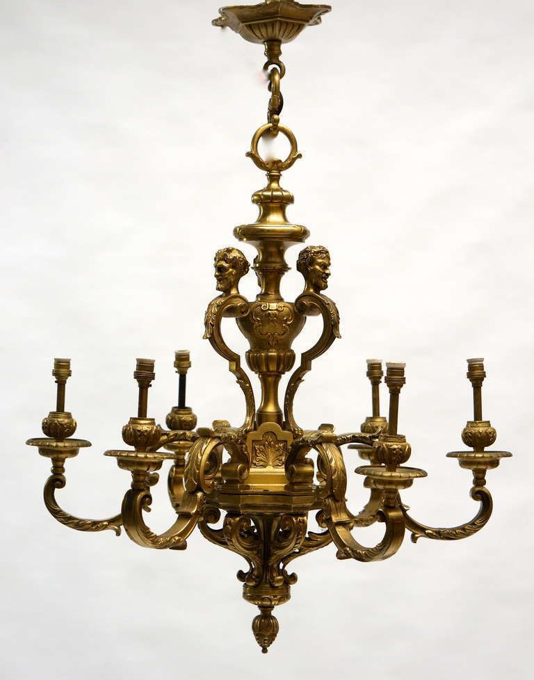 French 20th Century Gilded Bronze Six Light Antique Mazarin Chandelier photo furniture