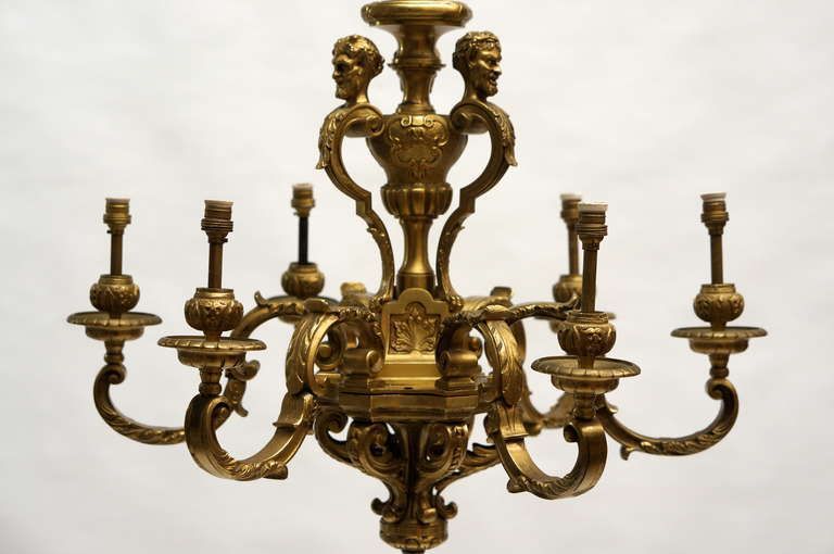 French 20th Century Gilded Bronze Six Light Antique Mazarin Chandelier photo for sale