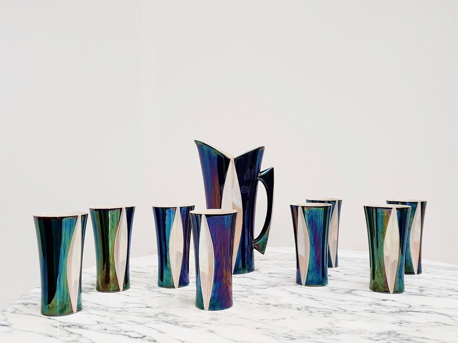 Mid 20th Century Iridescent Ceramic Drinks Set Of 9 Made In France, 1970s photo Home Decor