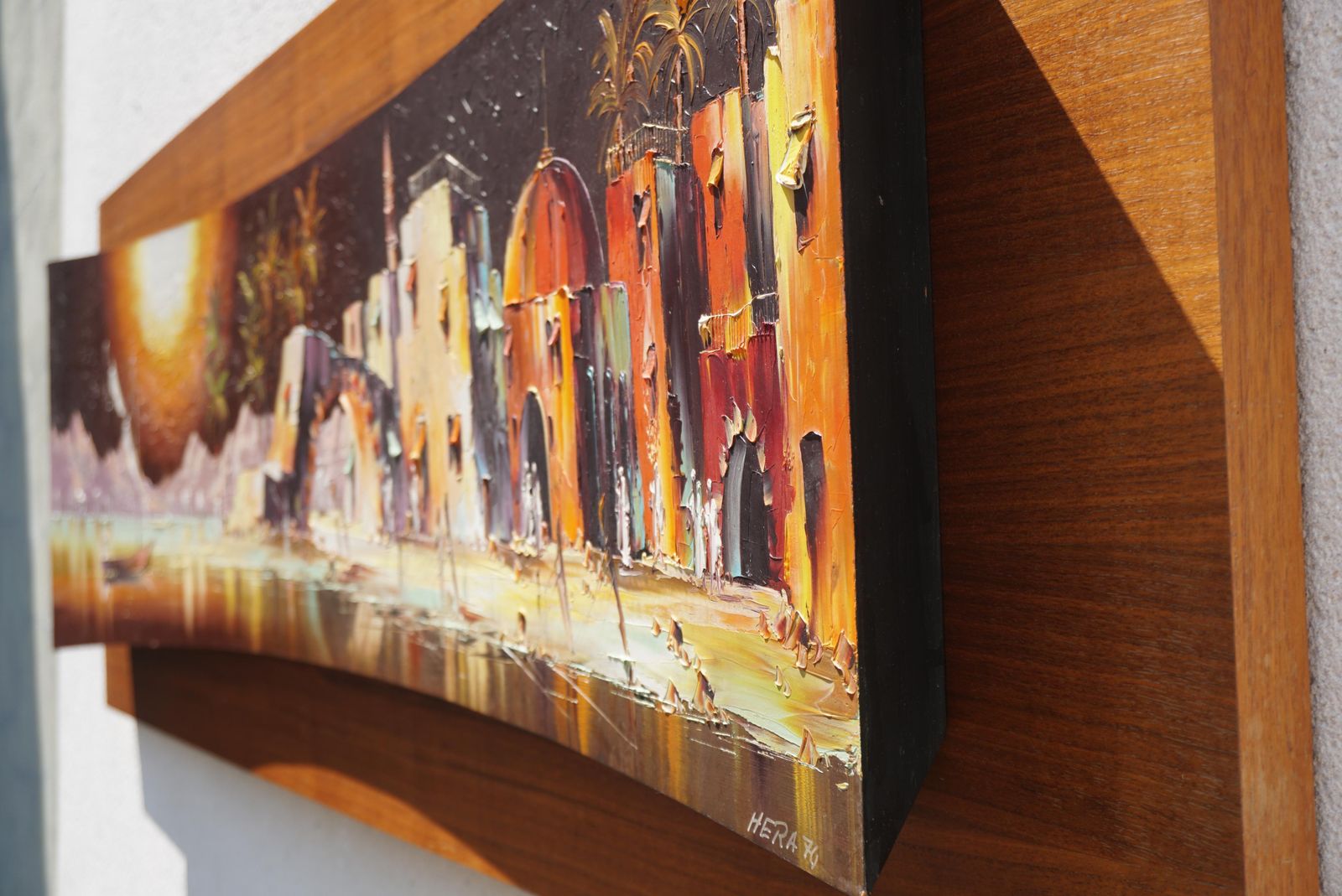 photo furniture Colorful Painting With Arabic Landscape And Palm Trees   Signed Hera, 1970