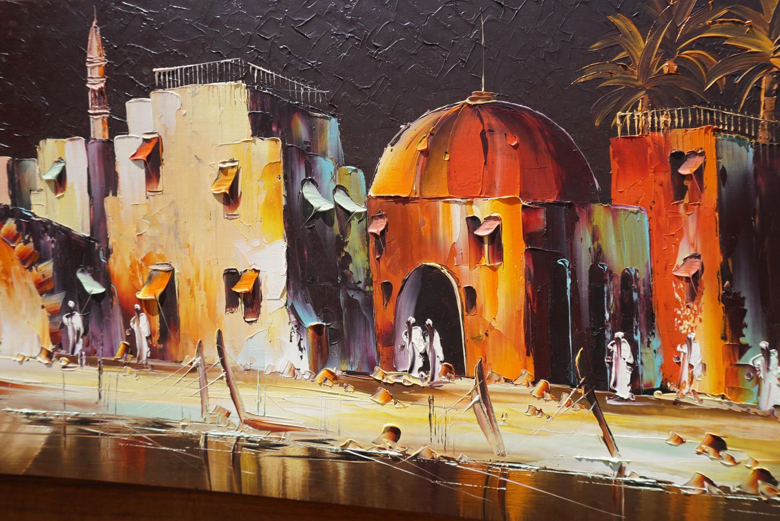 Art Colorful Painting With Arabic Landscape And Palm Trees   Signed Hera, 1970 photo