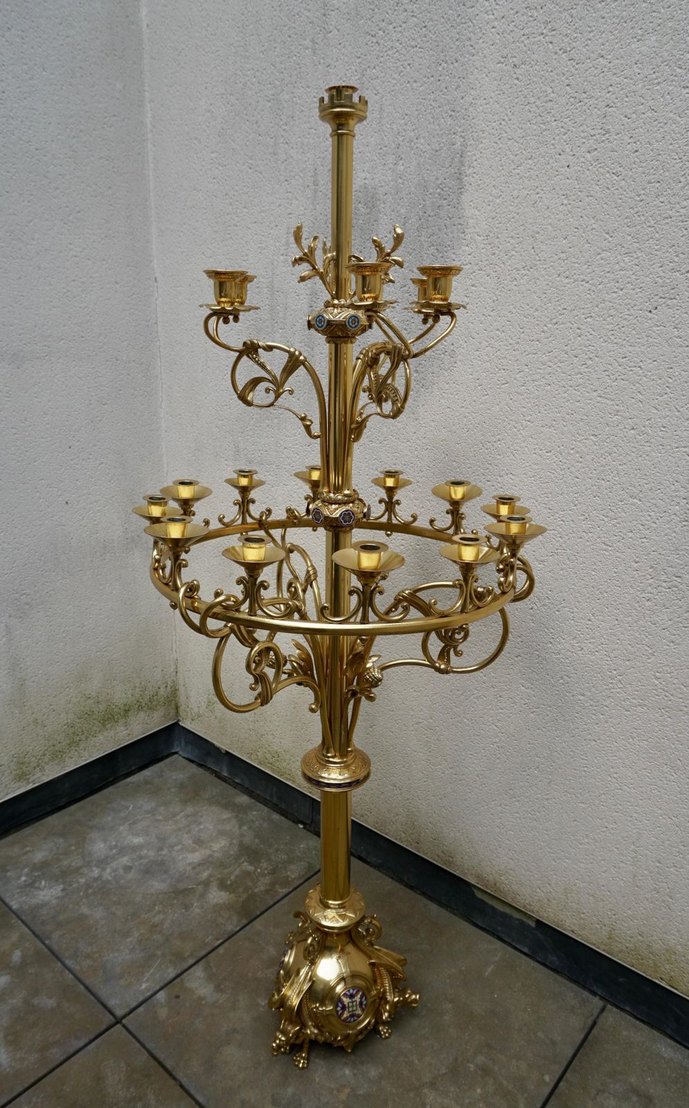 Large Church Antique Torcheres Floor Candlestick For 19 Candles photo for sale