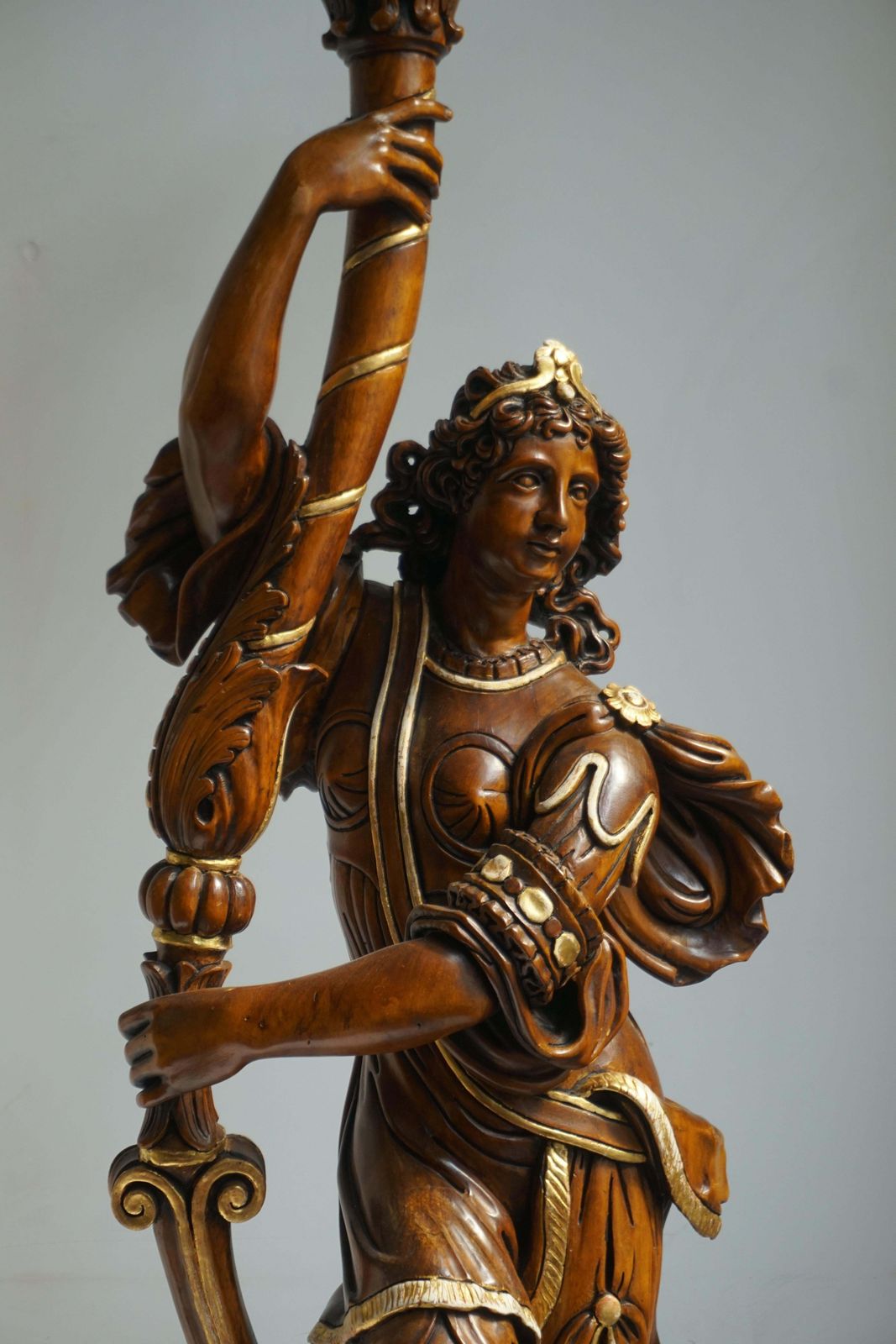 Italian Gilded Wood Venetian Figural Torchère Candelabra Floor Lamp photo buy