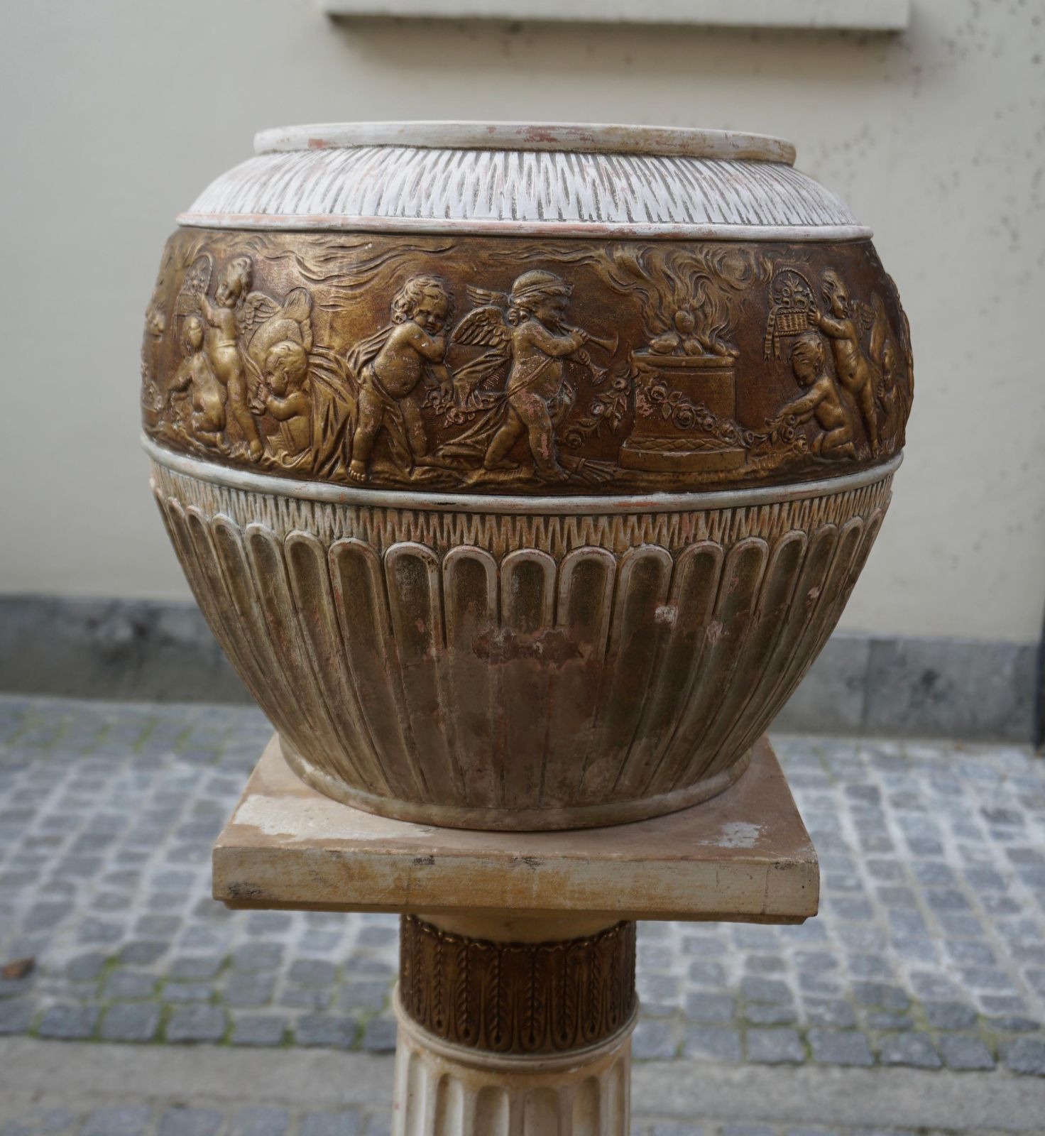 Ornate Pedestal Terracotta Cherub Planter Stand photo Home Decor