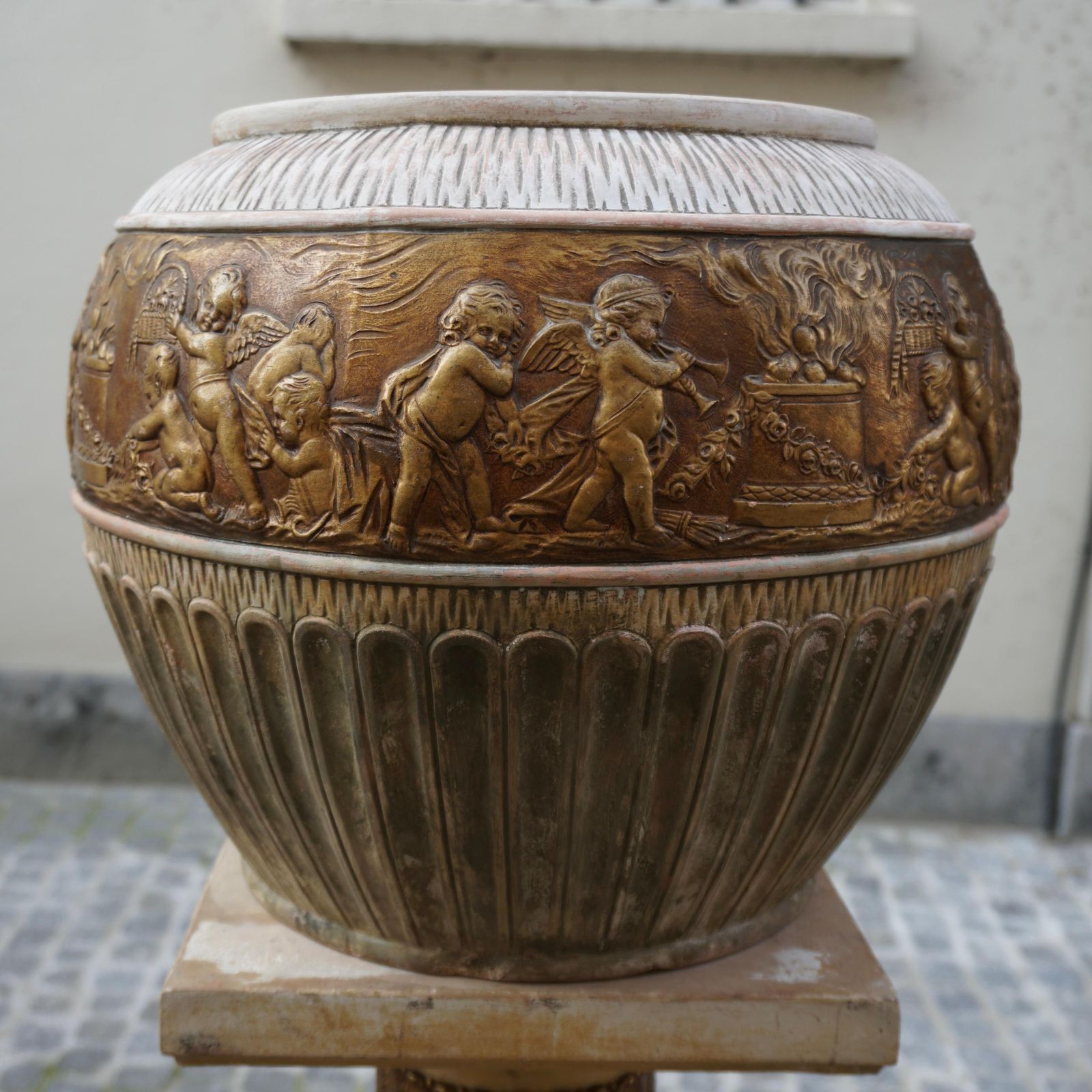 Ornate Pedestal Terracotta Cherub Planter Stand photo 2084.0