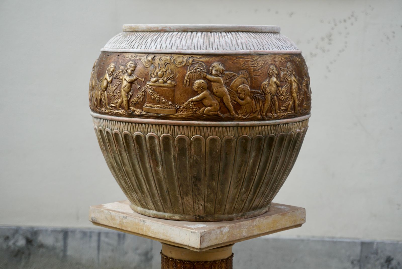 Ornate Pedestal Terracotta Cherub Planter Stand photo vinterior