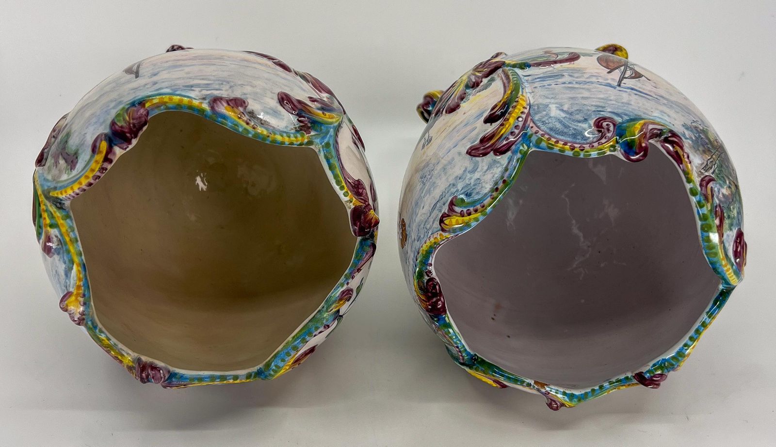 photo buy Pair Of Belle Epoque Porcelain Painted Jardinieres With Romantic Scenes