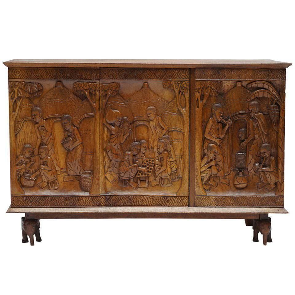 1950s Carved Wooden Cabinet From Congo