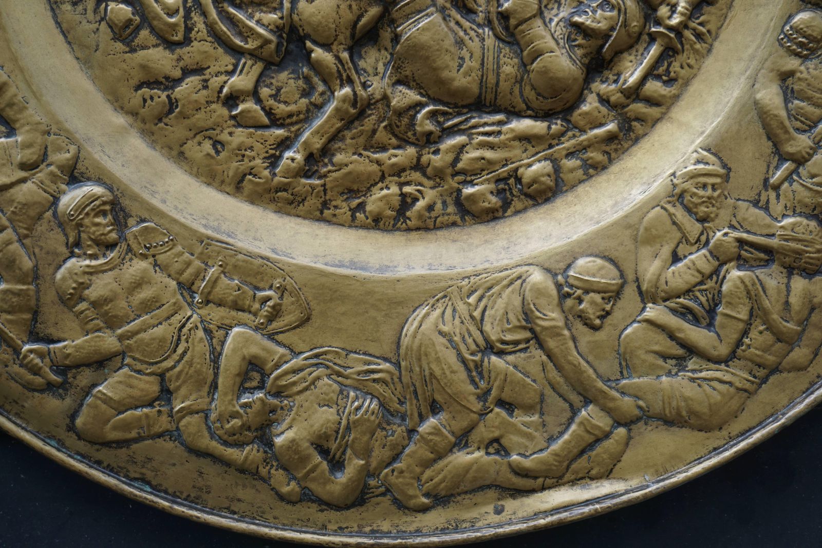 Hammered Copper Wall Relief Sculpture With Roman Warriors photo vintage