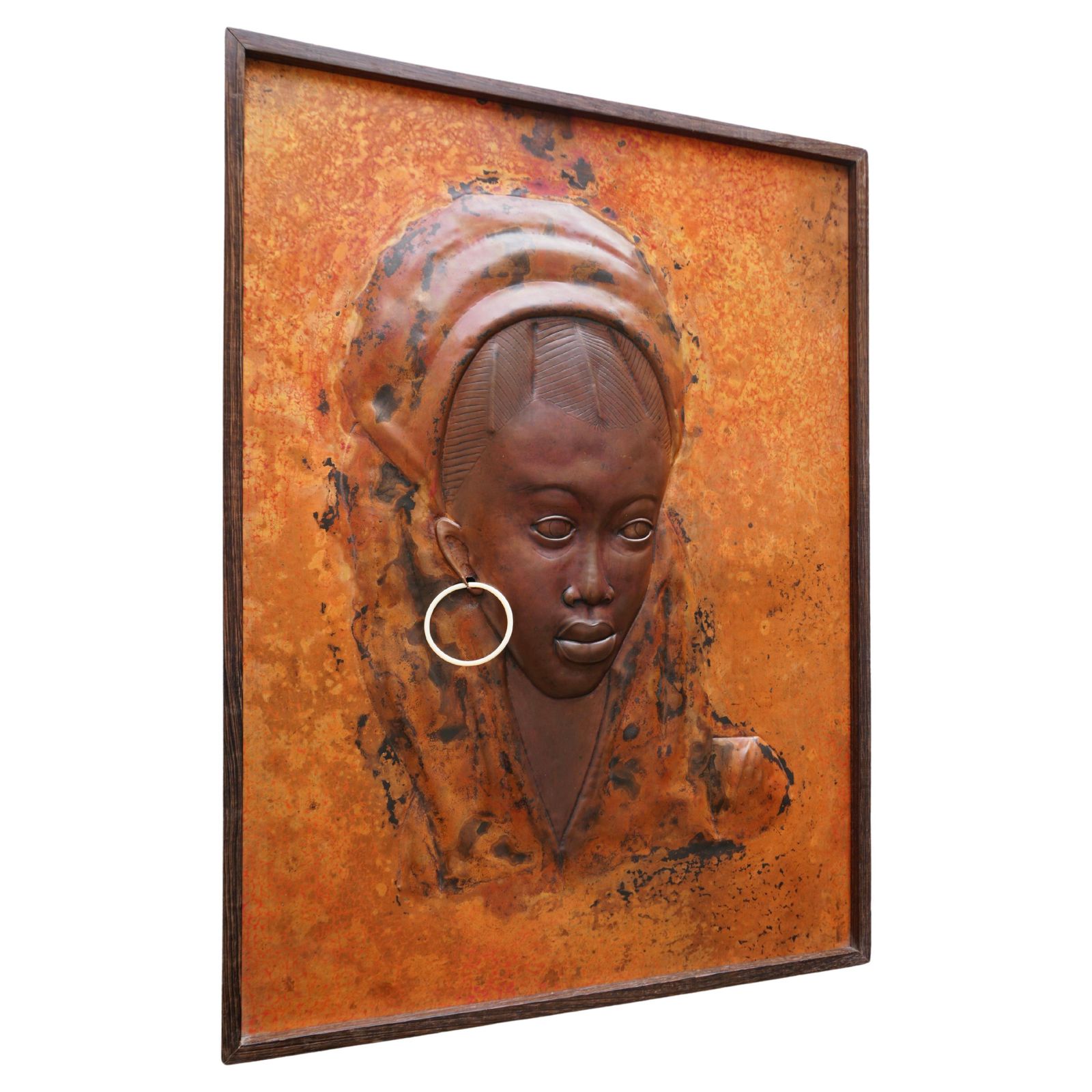 Beautiful Hammered Copper Bas Relief Of An African Woman photo furniture
