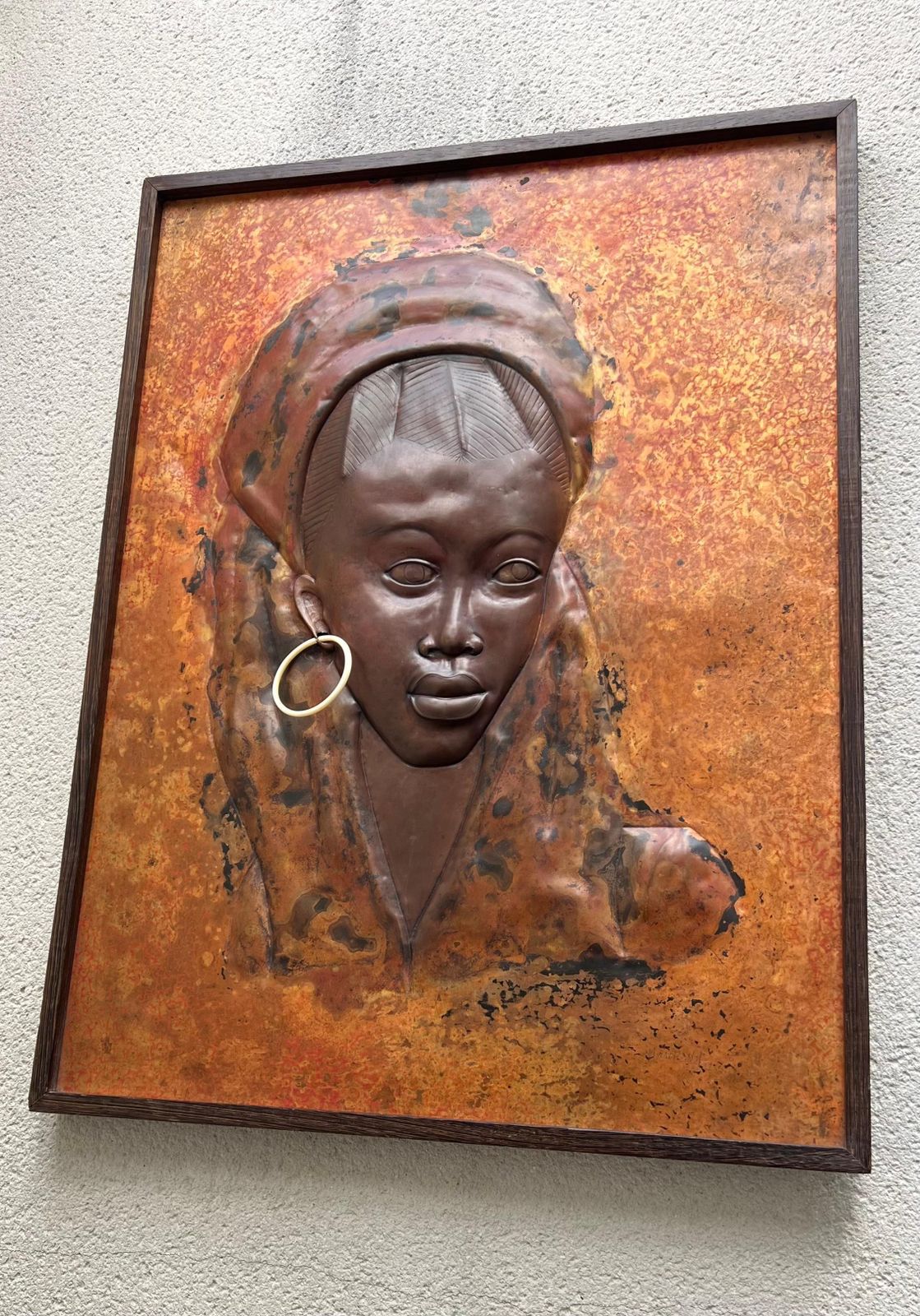 Beautiful Hammered Copper Bas Relief Of An African Woman photo buy