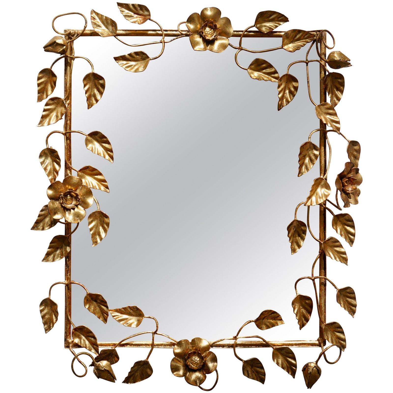 Mirror In Gilded Metal With Vine Leaves Italy, 1970s