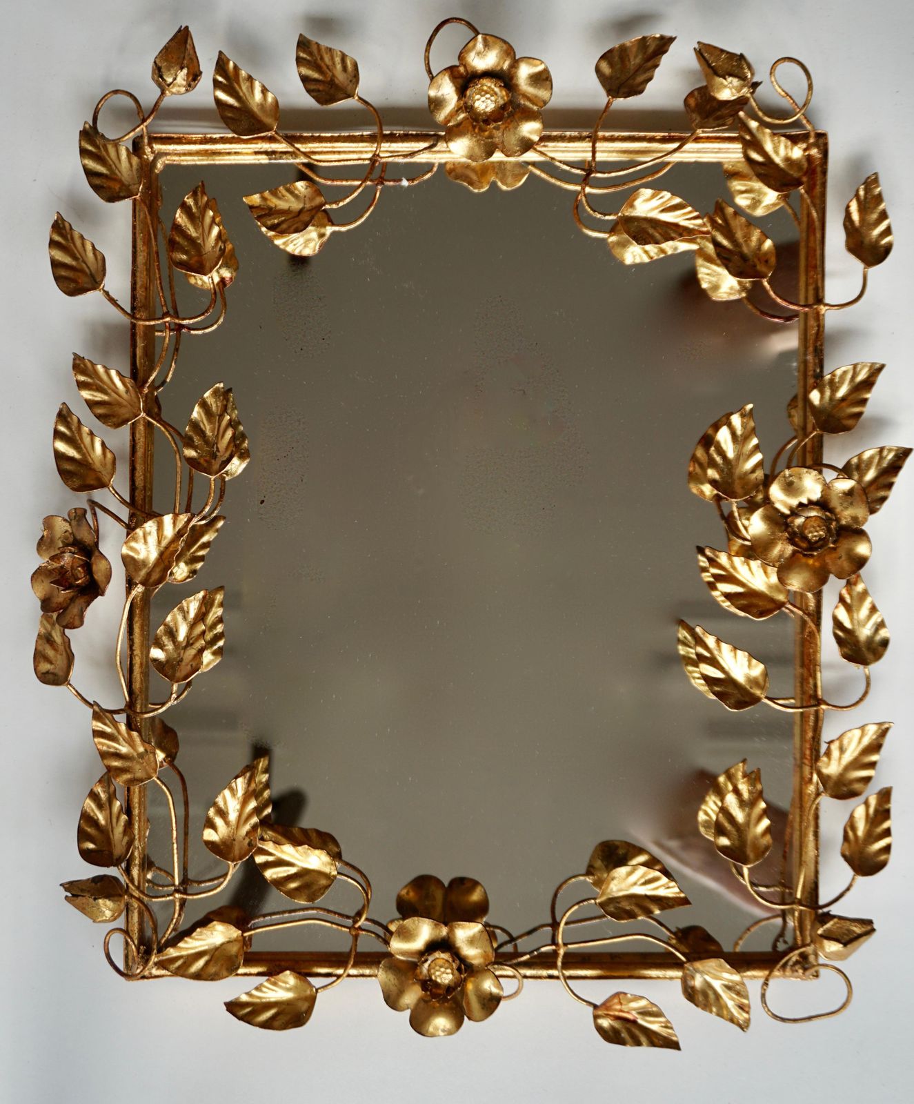 Mirror In Gilded Metal With Vine Leaves Italy, 1970s photo vinterior