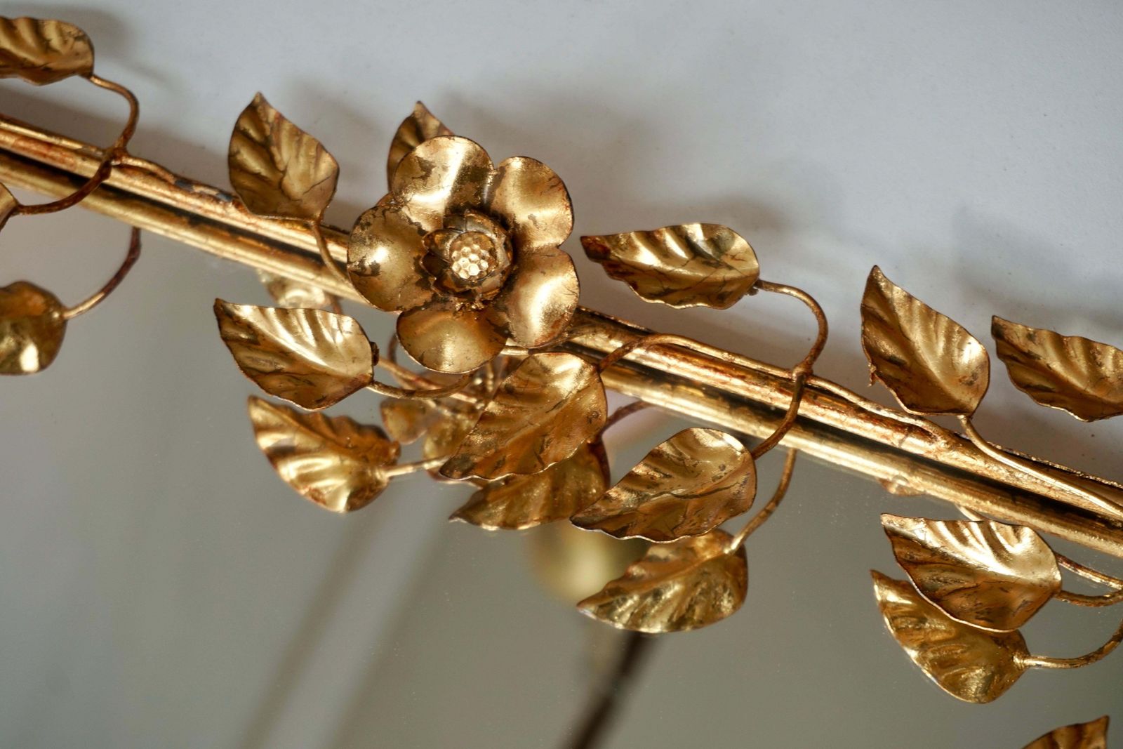 Home Decor Mirror In Gilded Metal With Vine Leaves Italy, 1970s photo