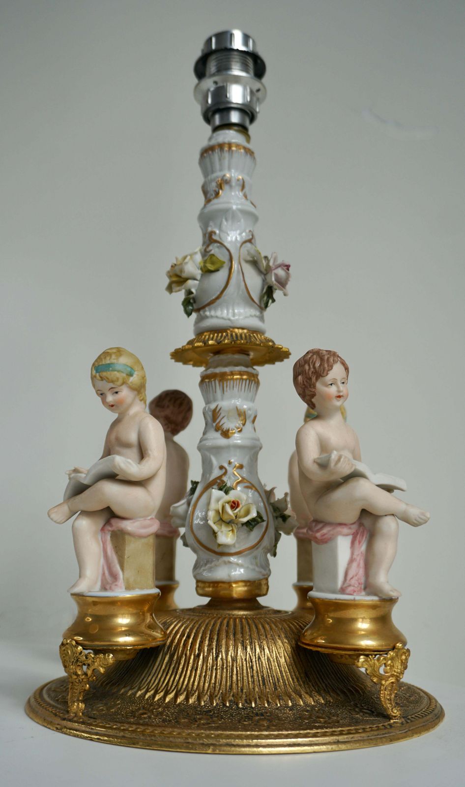 Italian Victorian Porcelain Cherub Lamp photo for sale