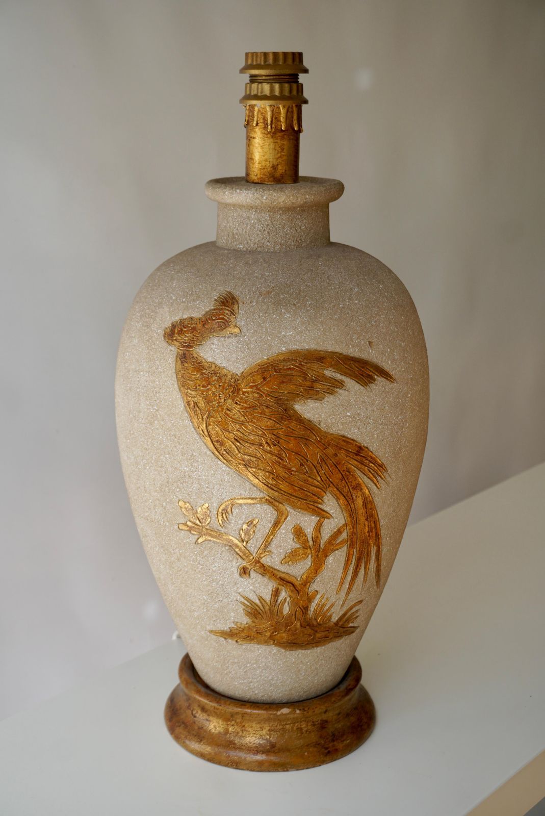 Colorful Ceramic Midcentury Lamp With Bird, 1960s photo vintage