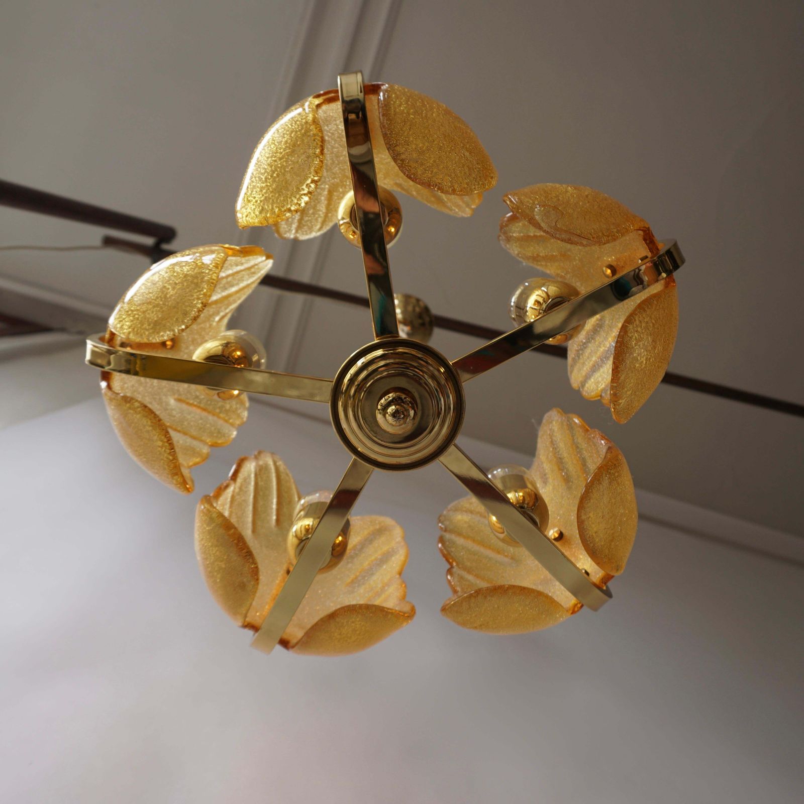 photo for sale Italian Murano Glass And Brass Chandelier