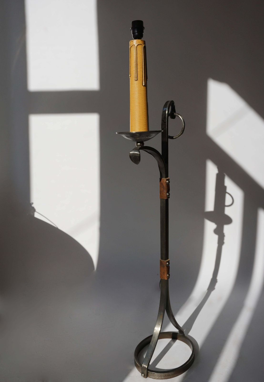 Jacques Adnet Style Iron And Leather Floor Lamp, 1950s 1960s, France photo 2335.0
