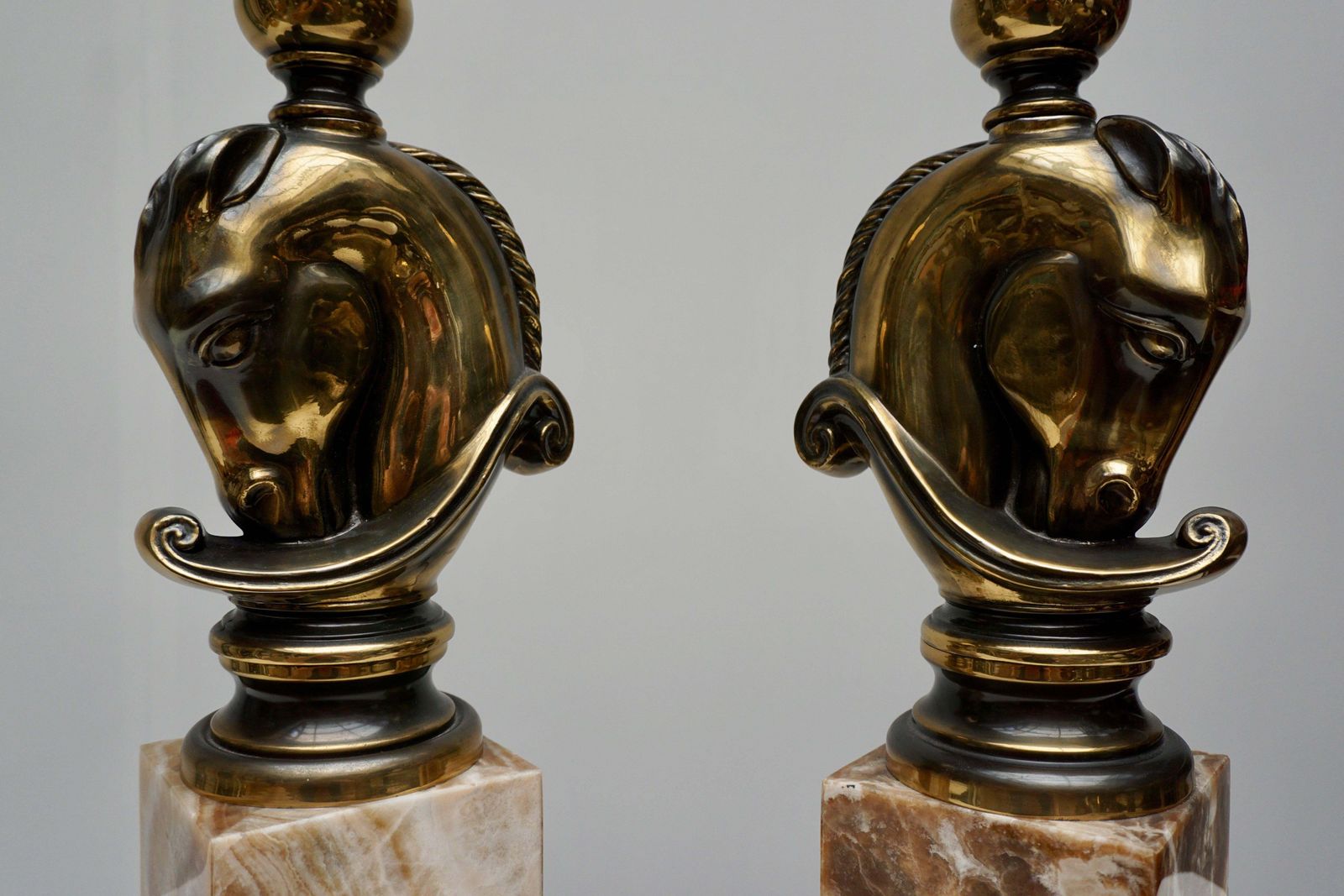 photo furniture Maison Charles, Pair Of Large Brass And Marble Horse Lamps