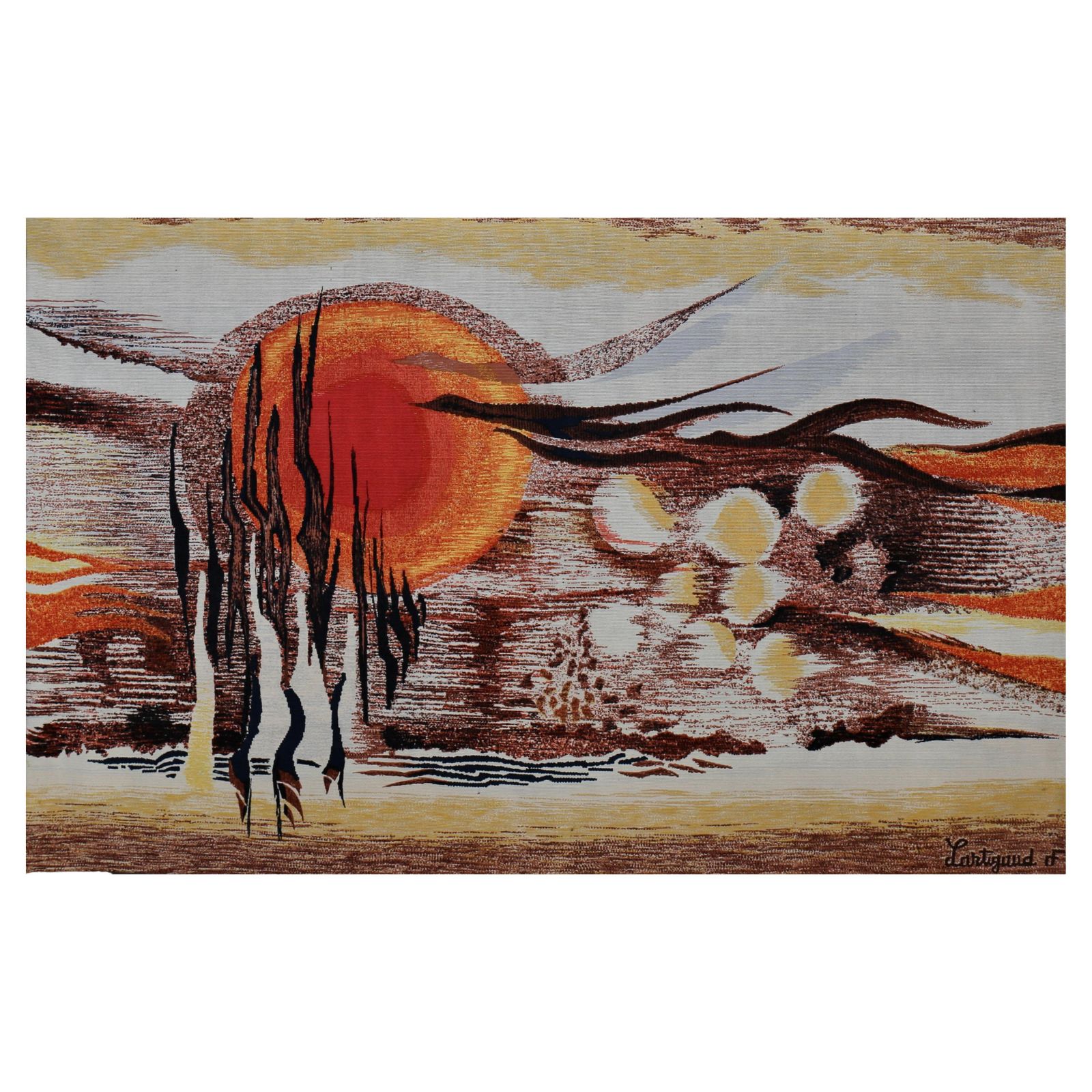Tapestry In Wool "Land On Fire" By Jean Michel Lartigaud