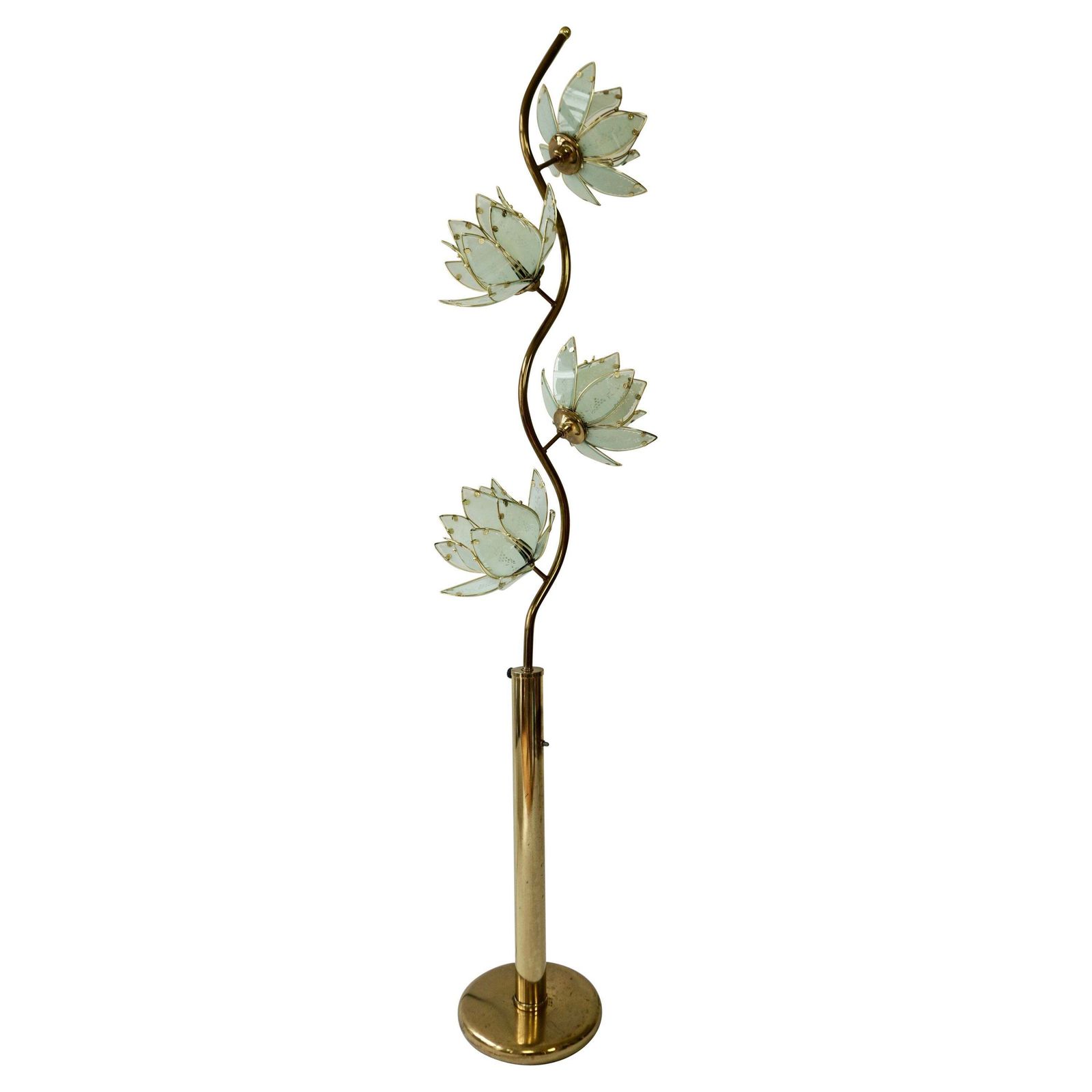 Elegant Floor Lamp With Four Glass Lotus Flowers