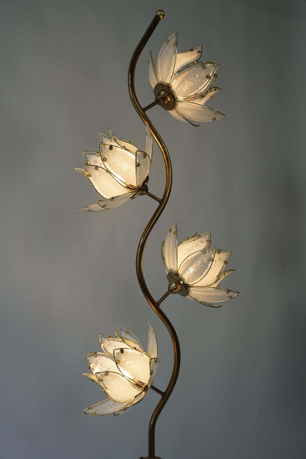 Elegant Floor Lamp With Four Glass Lotus Flowers photo for sale
