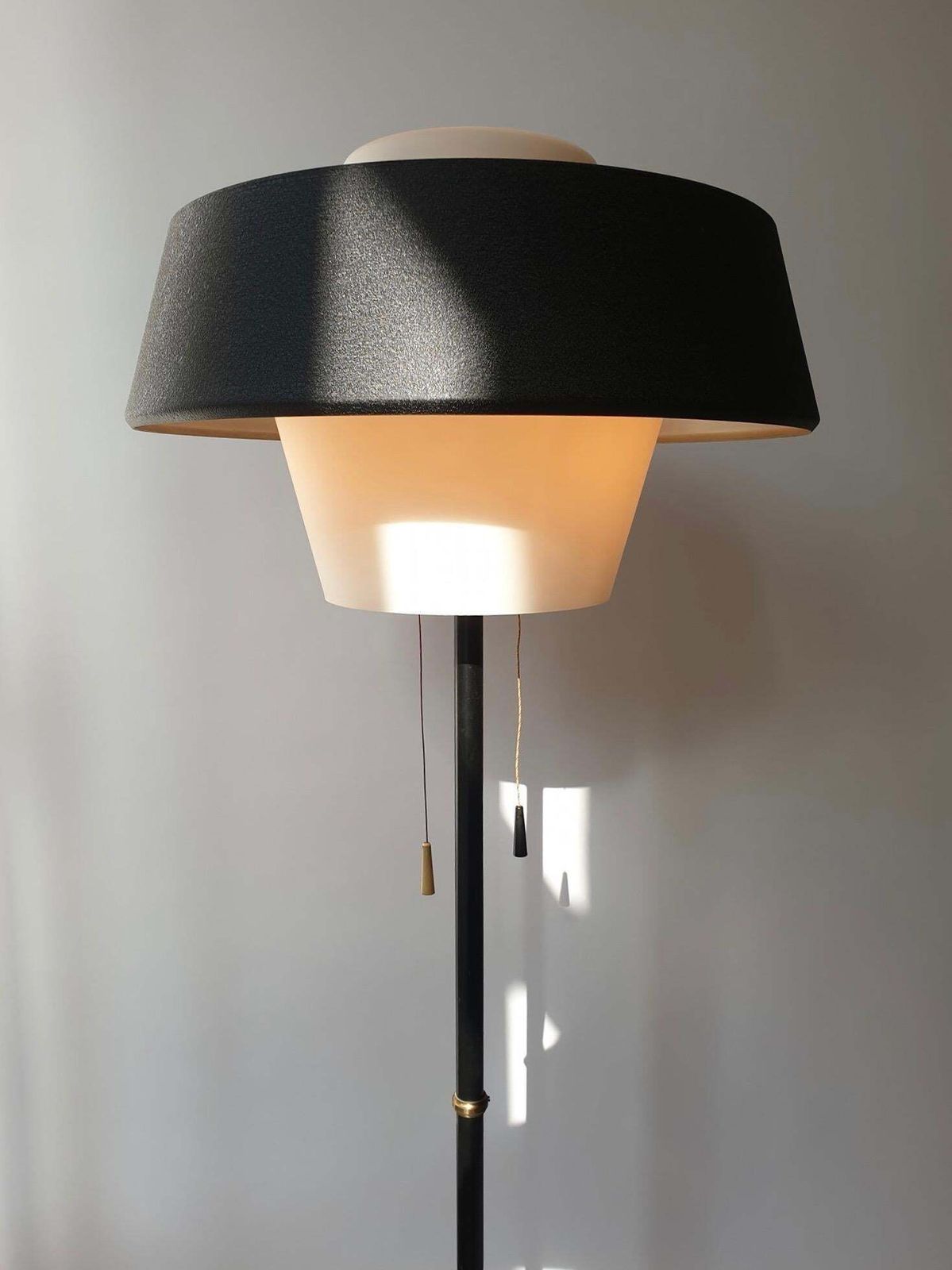 photo buy Rare Black Metal And Opaline Floor Lamp By Louis Kalff, The Netherlands 1950s