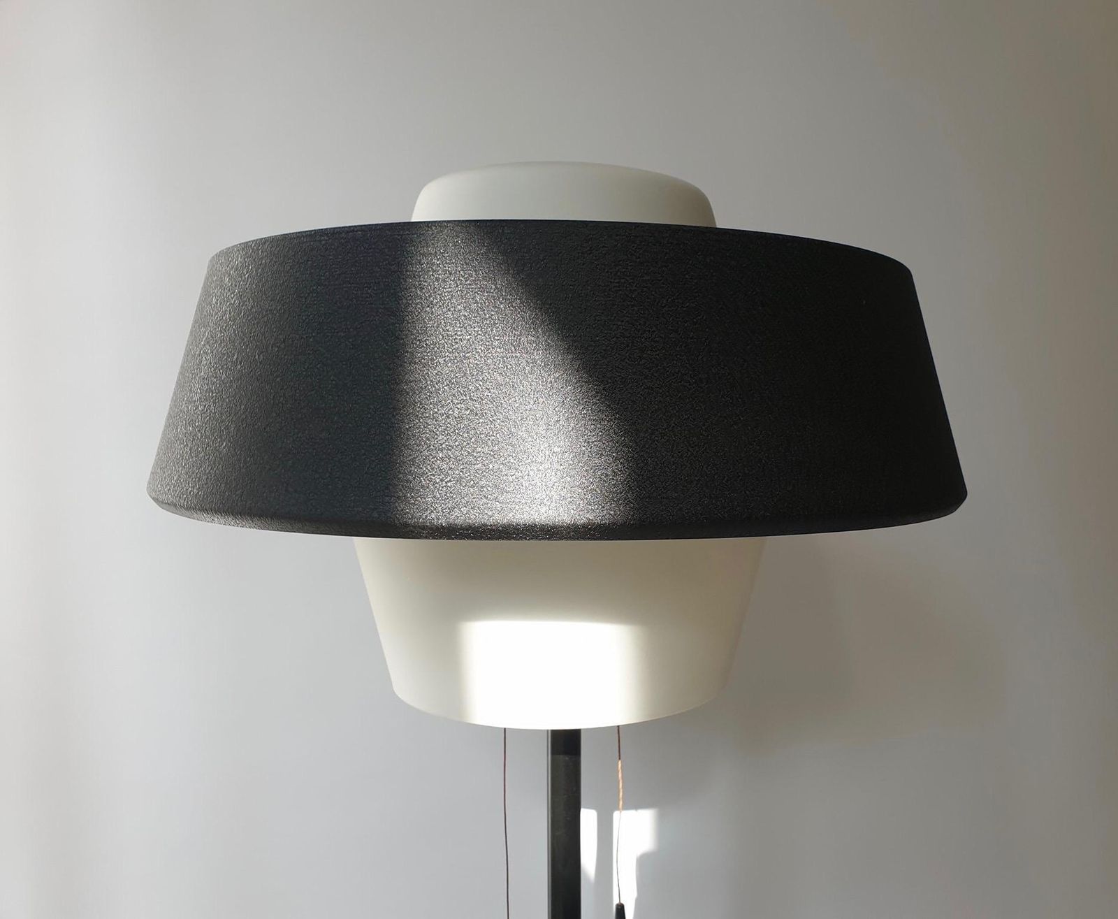 photo vintage Rare Black Metal And Opaline Floor Lamp By Louis Kalff, The Netherlands 1950s
