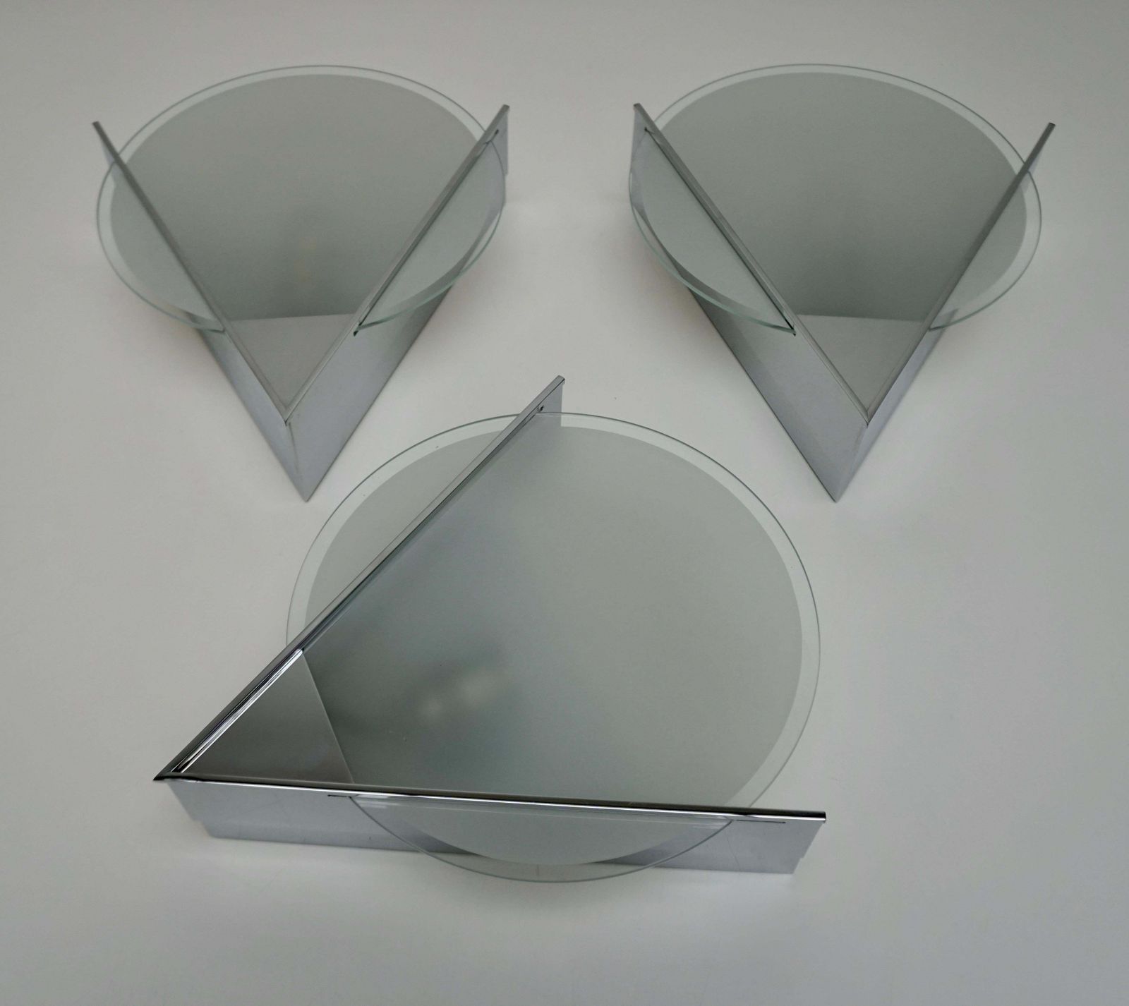 Three French Art Deco Chrome And Frosted Glass Sconces photo Lighting