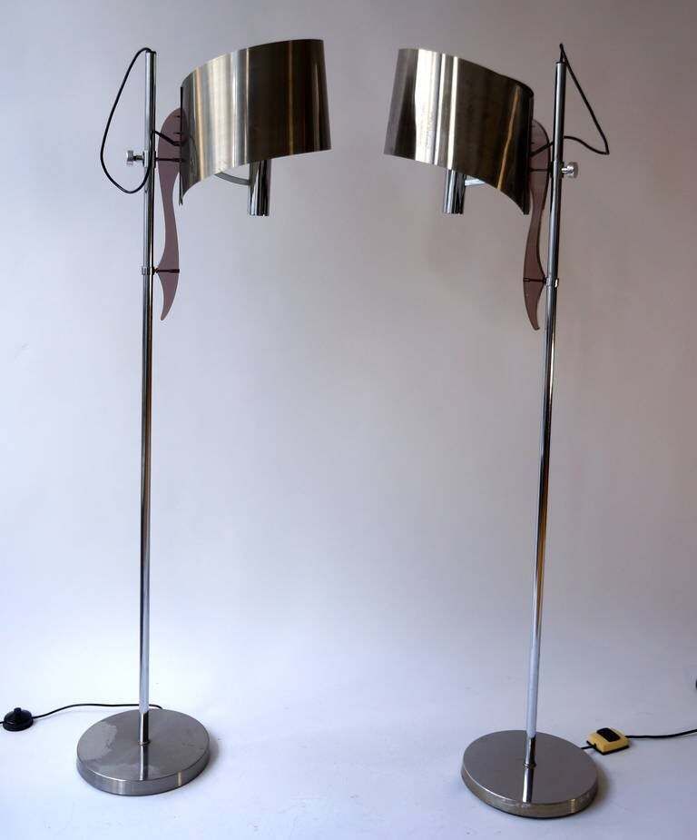Pair Of Maison Charles Floor Lamps With Curved Stainless Shades photo furniture