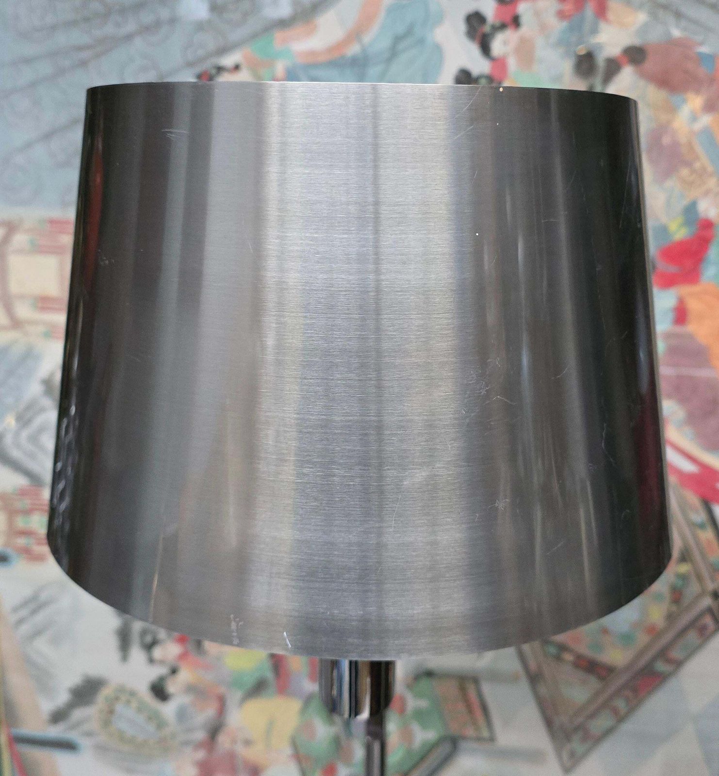 photo for sale Pair Of Maison Charles Floor Lamps With Curved Stainless Shades