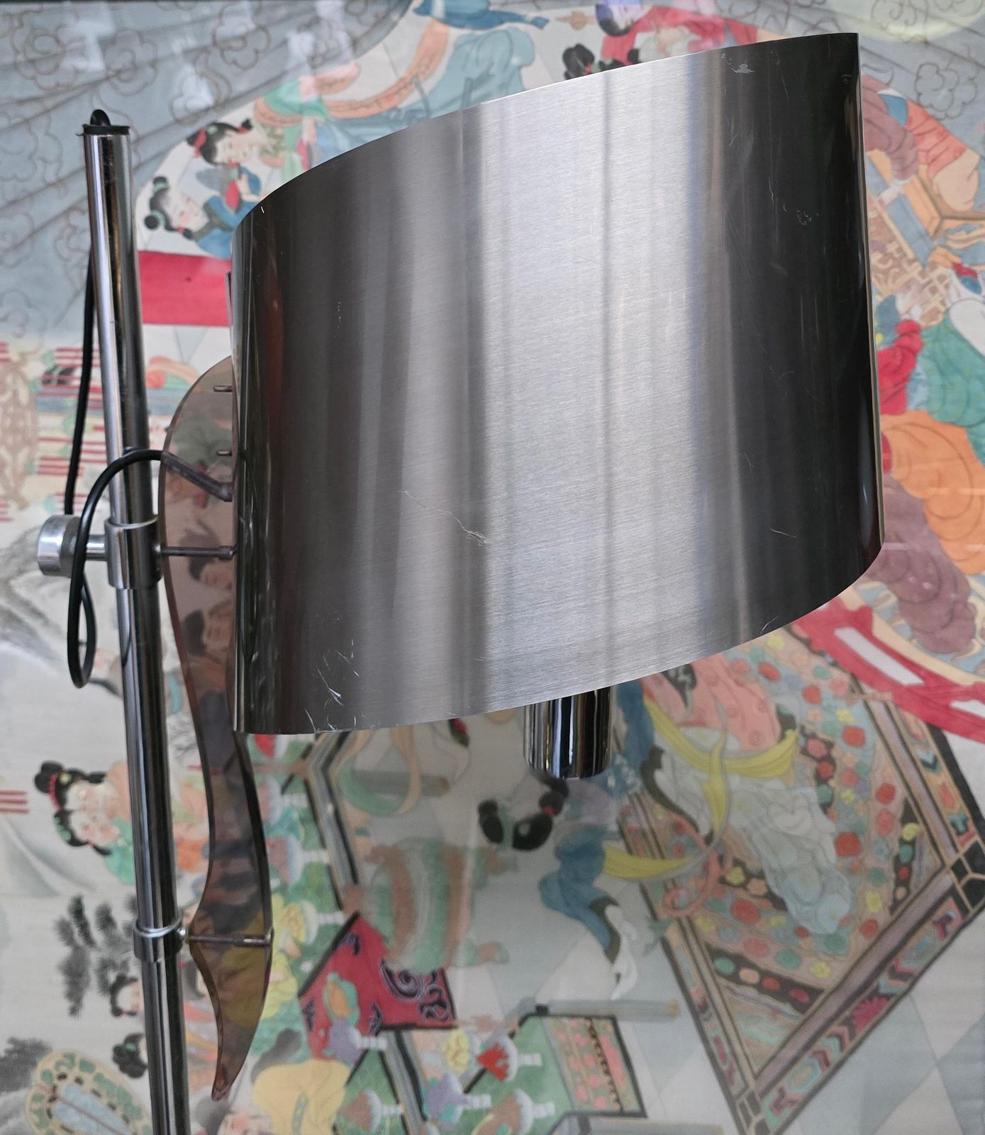Lighting Pair Of Maison Charles Floor Lamps With Curved Stainless Shades photo