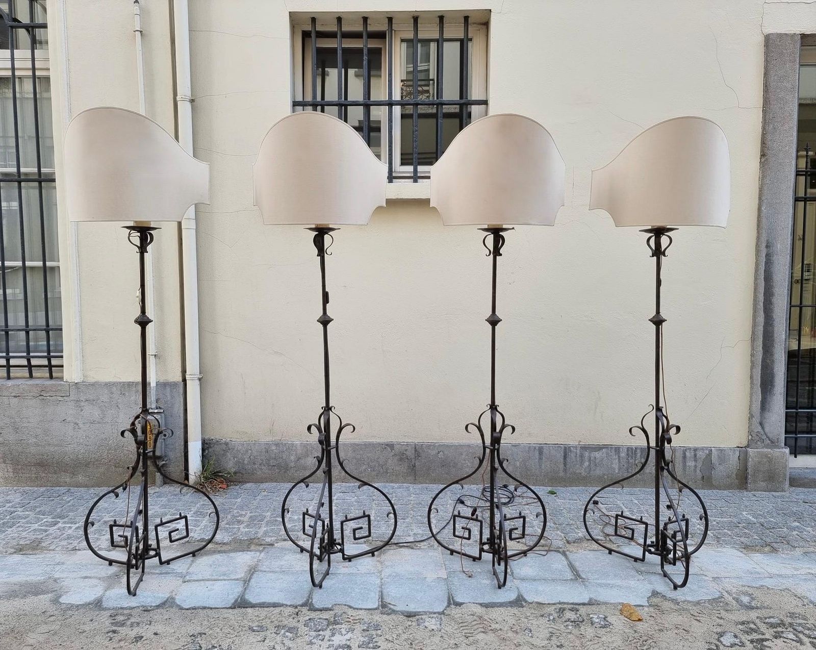 Four Antique Wrought Iron Art Deco Castle Monastery Floor Lamps Or Candlestick photo furniture