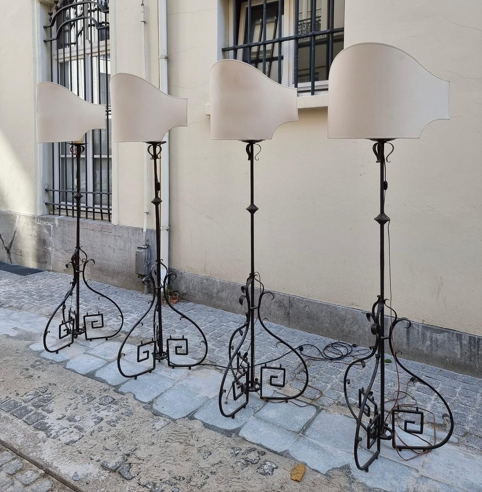 Four Antique Wrought Iron Art Deco Castle Monastery Floor Lamps Or Candlestick photo 3142.0