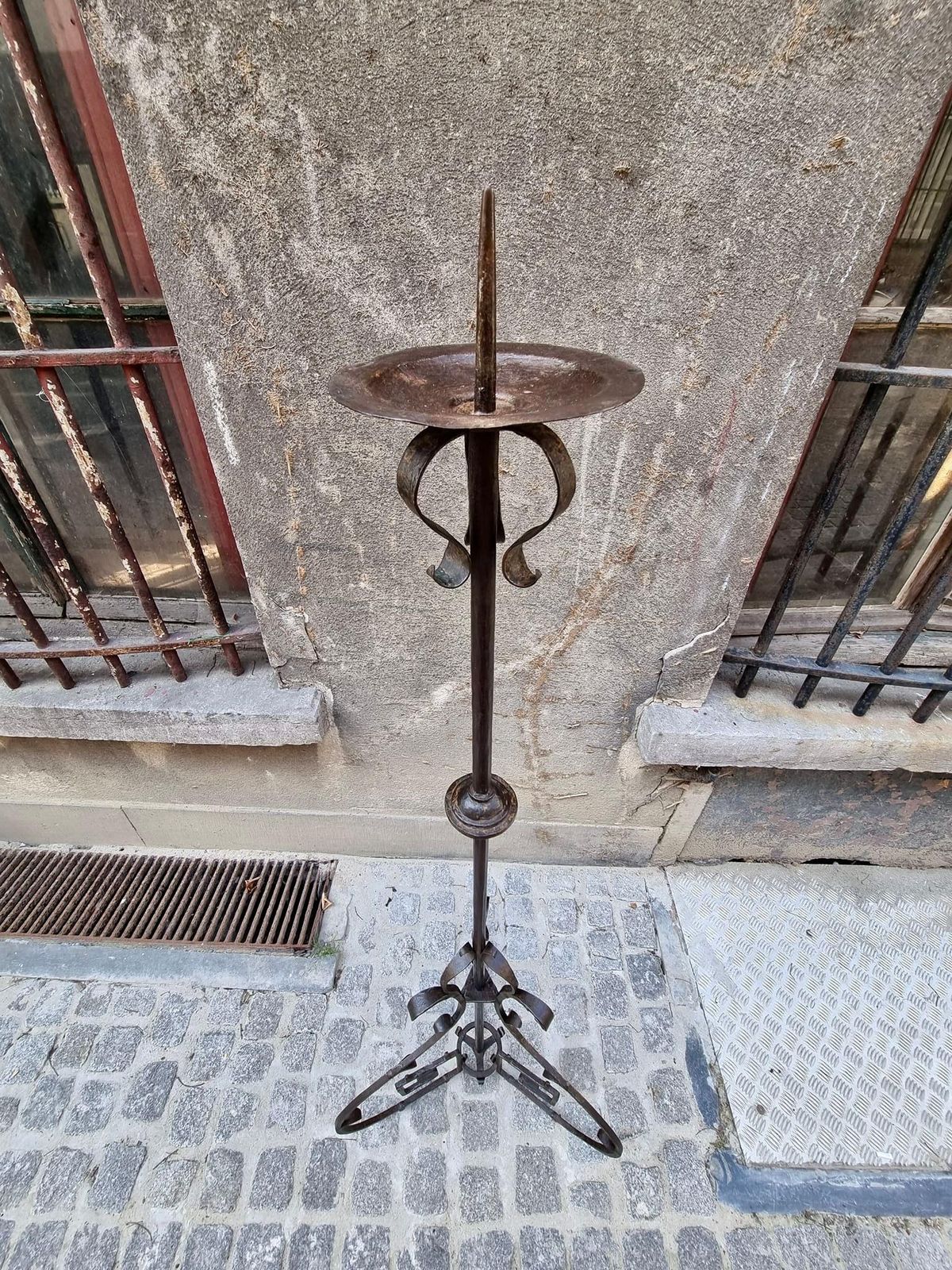 photo for sale Four Antique Wrought Iron Art Deco Castle Monastery Floor Lamps Or Candlestick