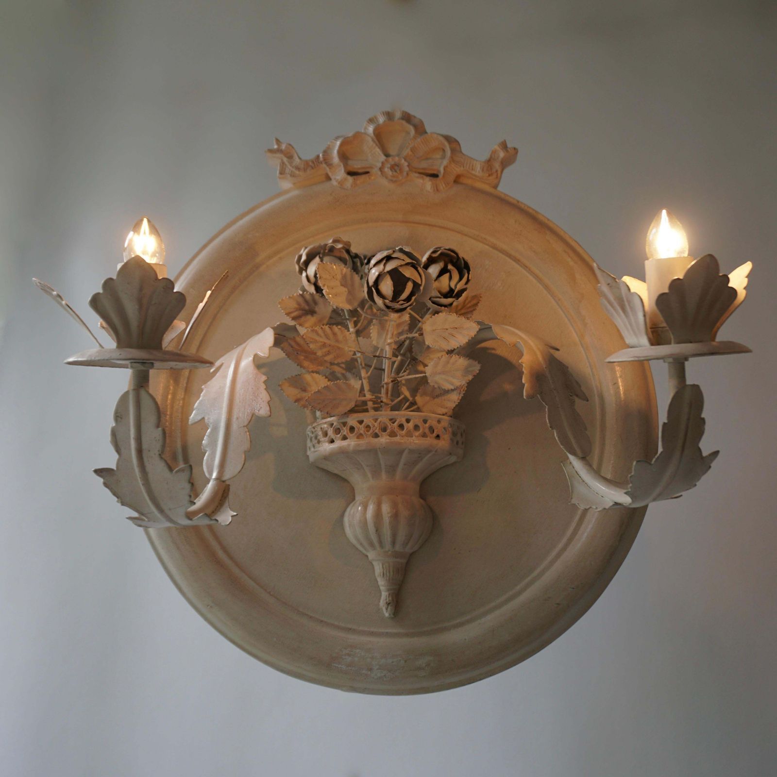 Pair Of Vintage Italian White Painted Metal Candle Wall Sconces photo 1189.0