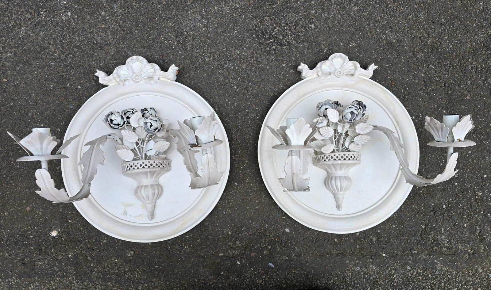 Pair Of Vintage Italian White Painted Metal Candle Wall Sconces photo buy