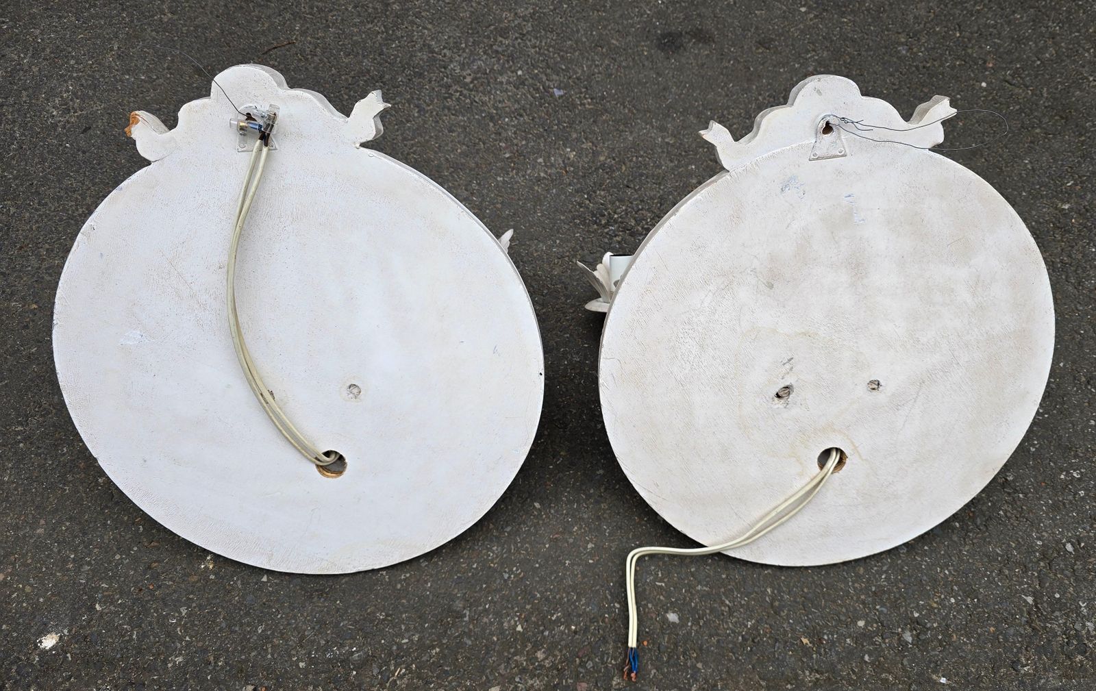 photo for sale Pair Of Vintage Italian White Painted Metal Candle Wall Sconces