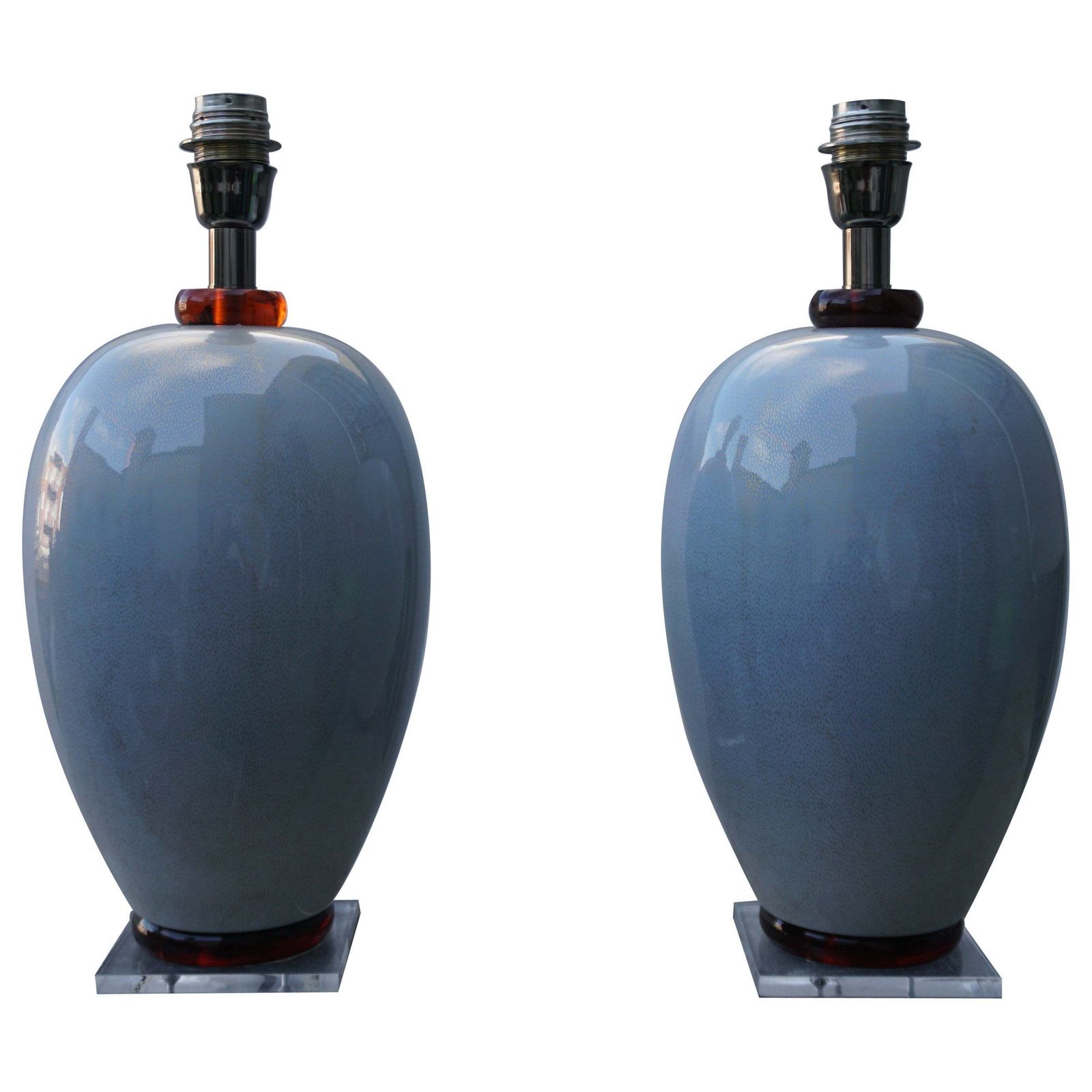 Pair Of 1970s Murano Glass Gold Inclusion Table Lamps By Mangani, Italy