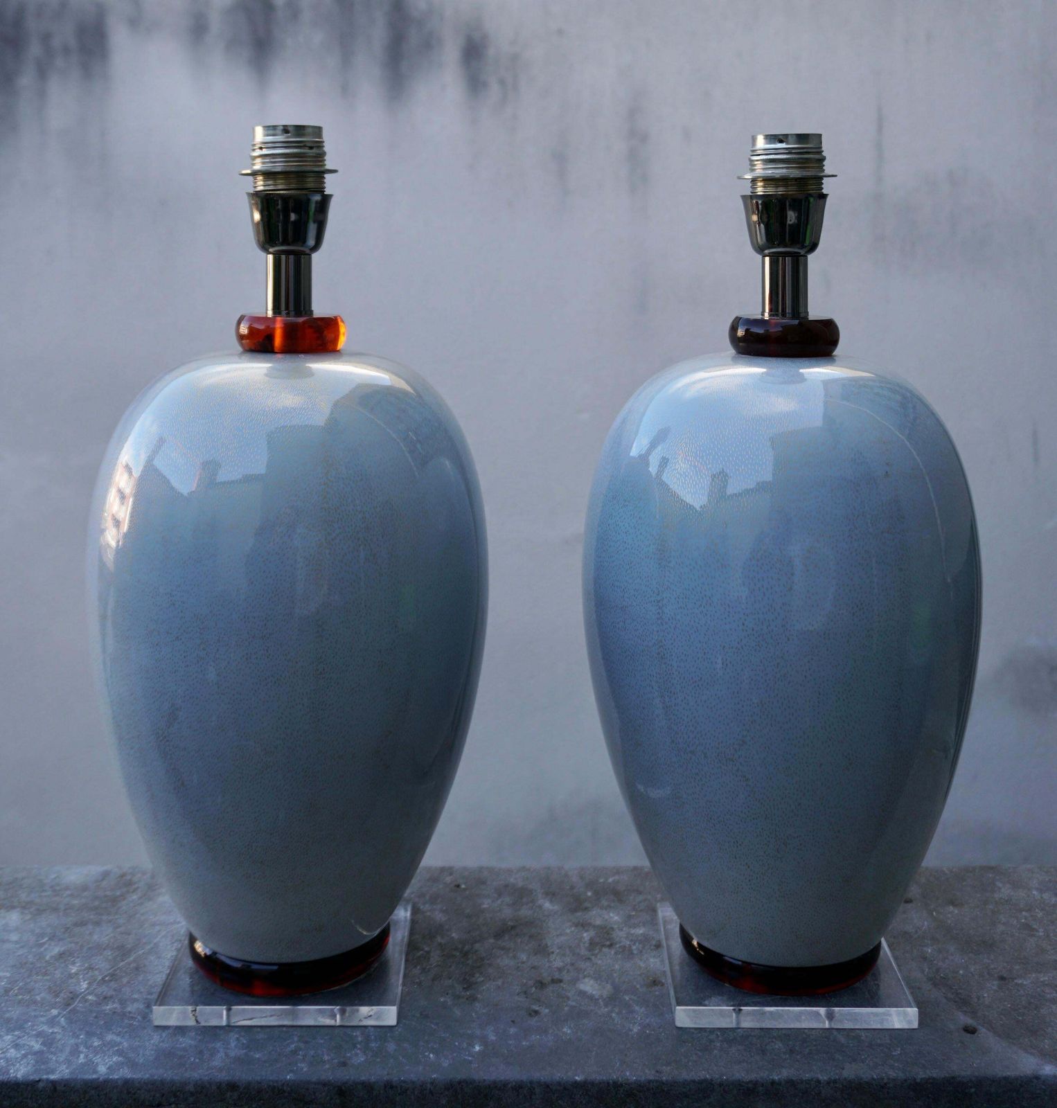 Pair Of 1970s Murano Glass Gold Inclusion Table Lamps By Mangani, Italy photo Lighting