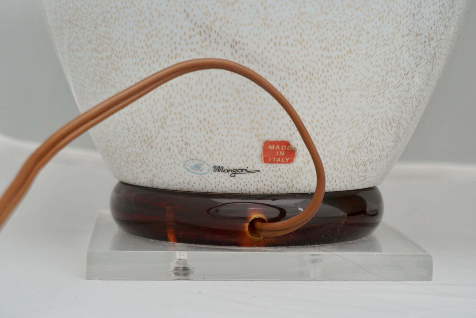Pair Of 1970s Murano Glass Gold Inclusion Table Lamps By Mangani, Italy photo vintage