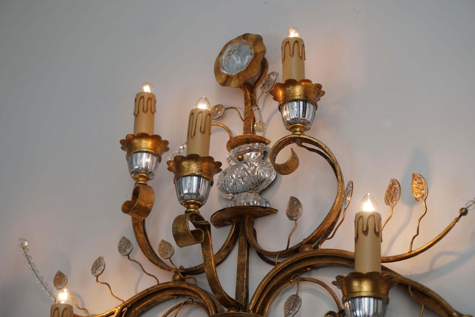 photo buy Gilded Metal Leaf And Glass Flower Wall Sconce Light Fixture