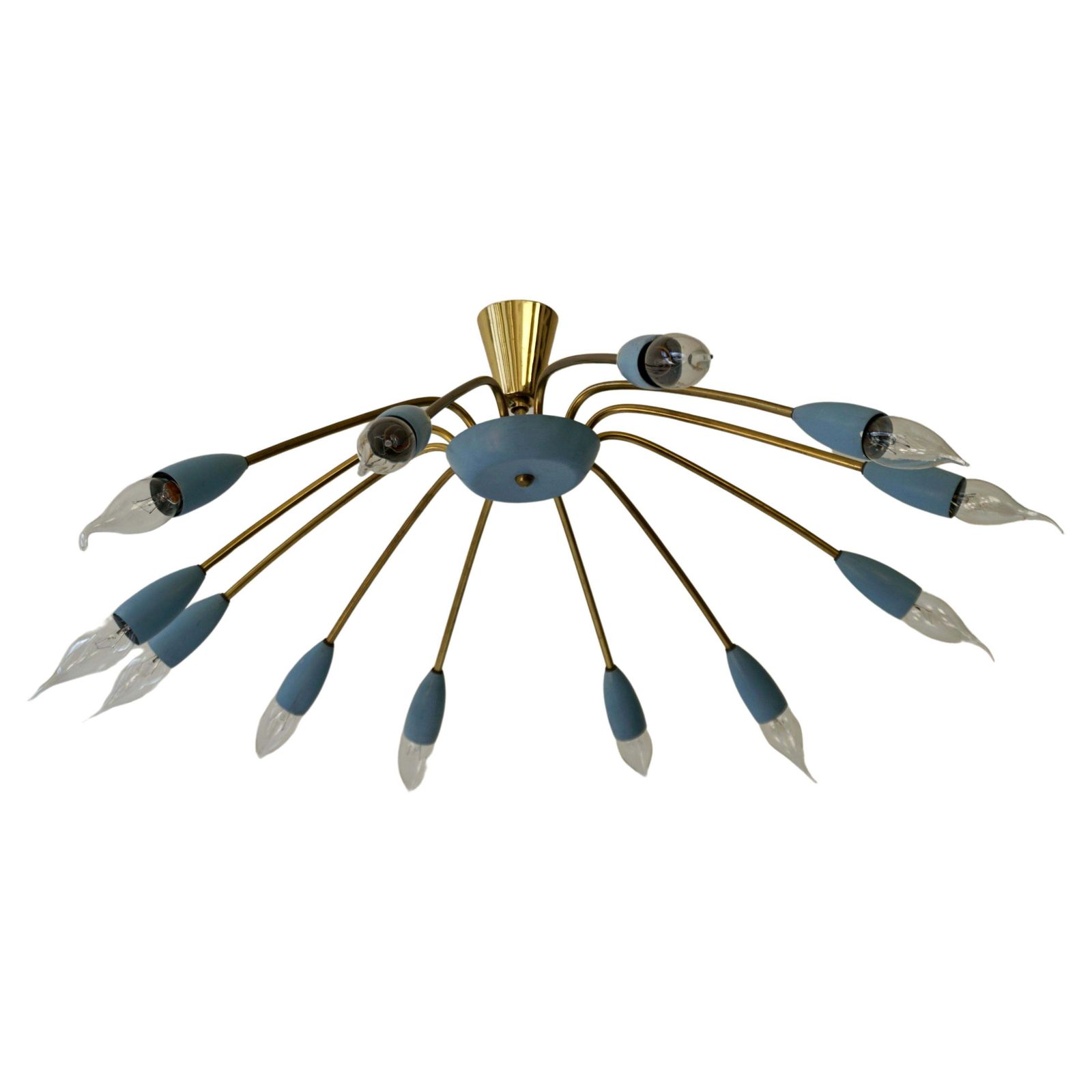 Italian Midcentury Twelve Light Sputnik Flus Chandelier In Stilnovo Style photo for sale