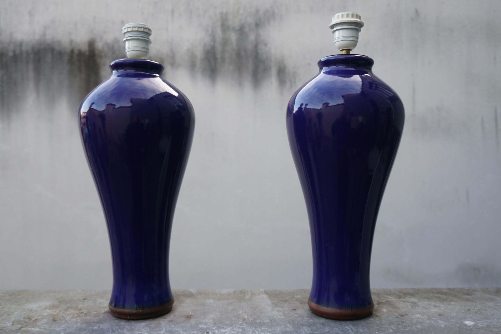 Pair Of Cobalt Blue Vases, Wired Into Lamps photo for sale