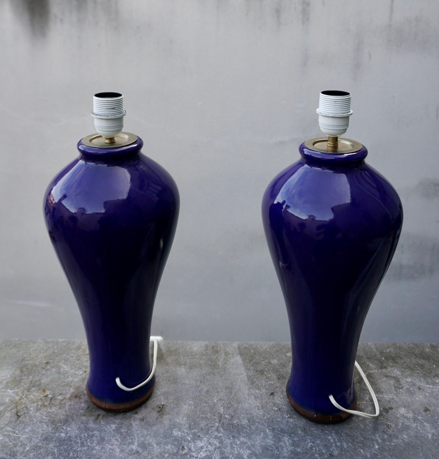 Pair Of Cobalt Blue Vases, Wired Into Lamps photo vinterior