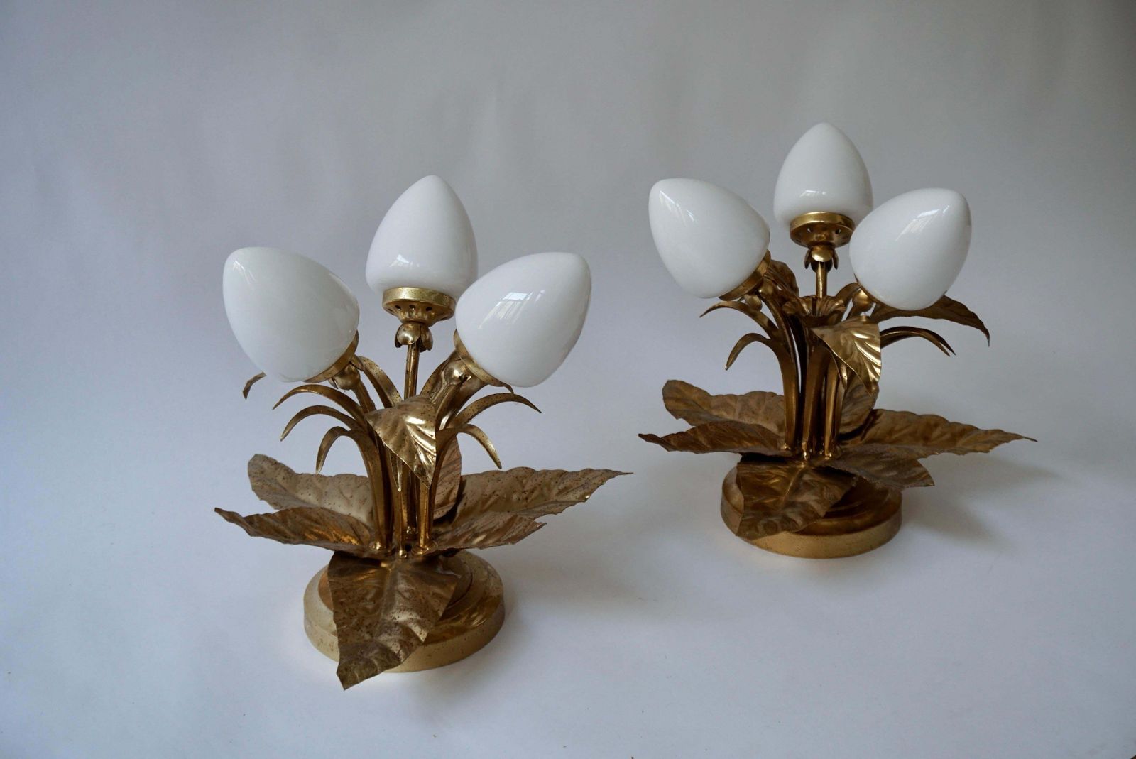 One Of Two Brutalist Sunburst Flower Light Fixtures In Gilt Metal photo for sale