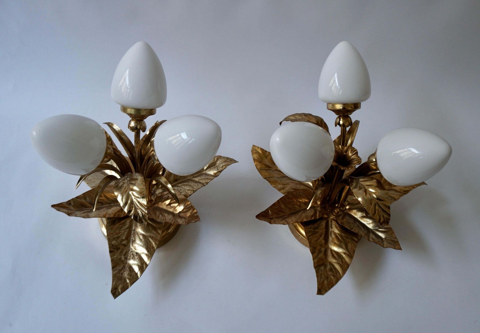 One Of Two Brutalist Sunburst Flower Light Fixtures In Gilt Metal photo Lighting